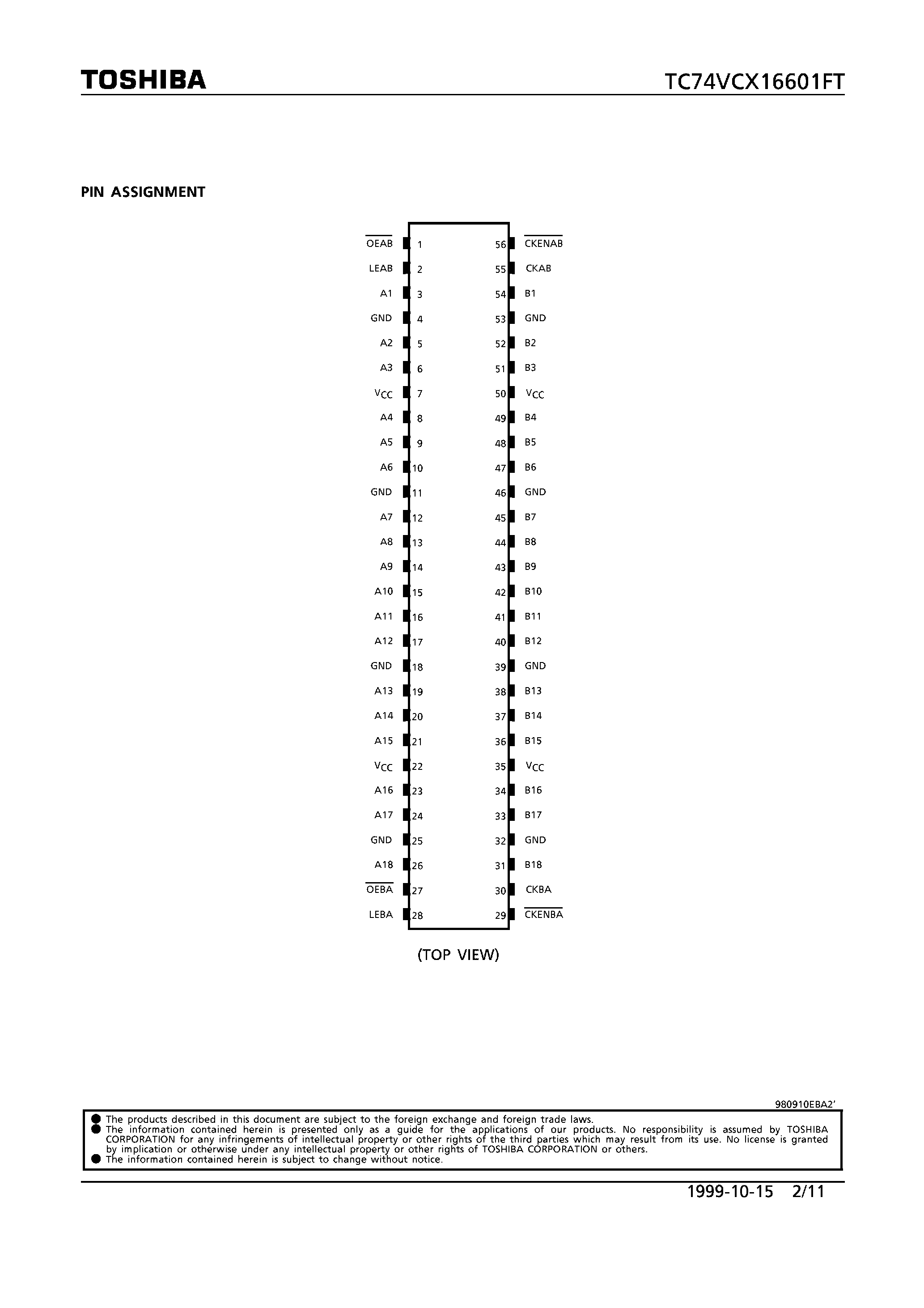 Datasheet TC74VCX16601FT - LOW-VOLTAGE 18-BIT UNIVERSAL BUS TRANSCEIVER WITH 3.6V TOLERANT INPUTS AND OUTPUTS page 2