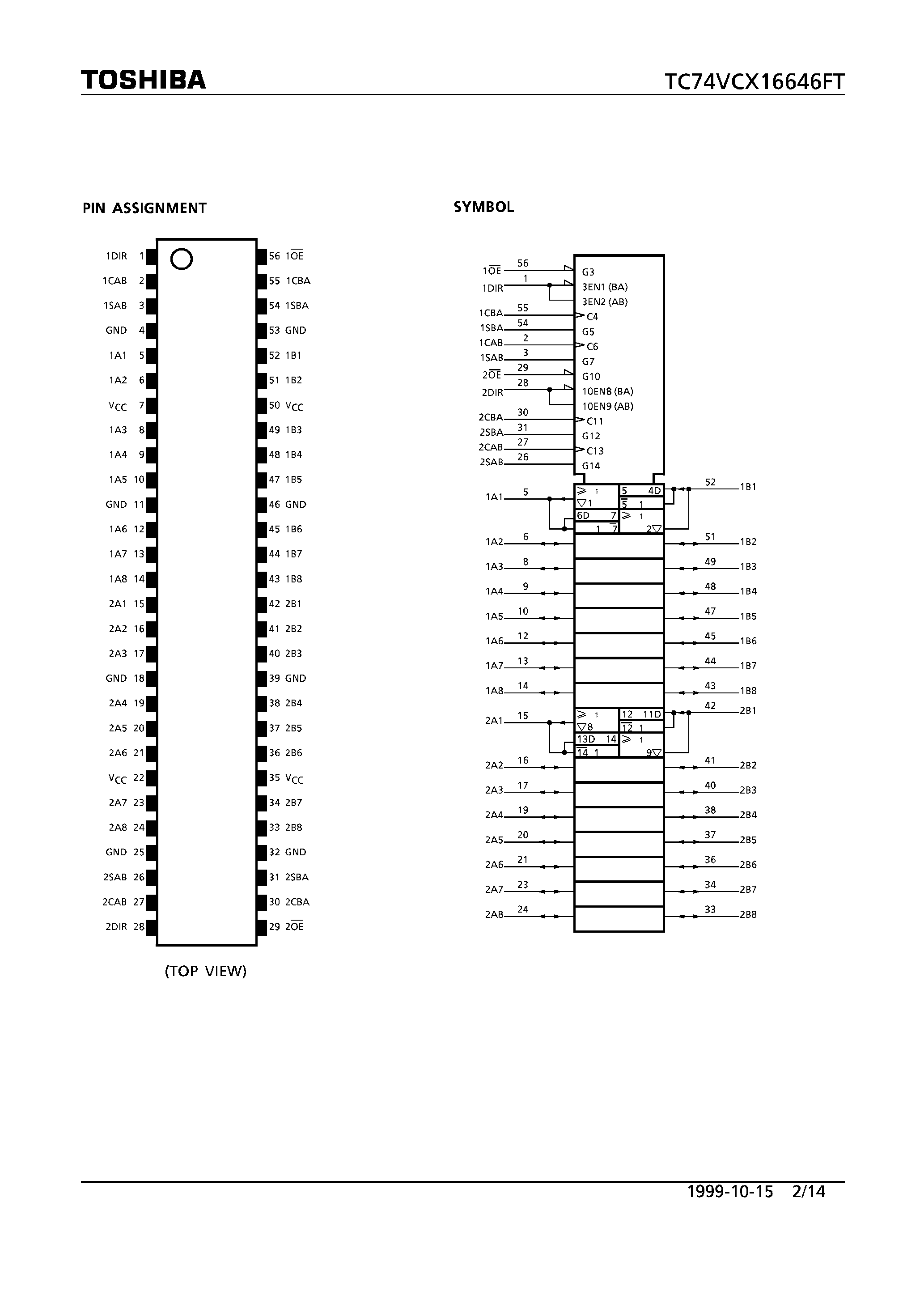 Datasheet TC74VCX16646FT - LOW VOLTAGE 16-BIT BUS TRANSCEIVER/REGISTER WITH 3.6V TOLERANT INPUTS AND OUTPUTS page 2