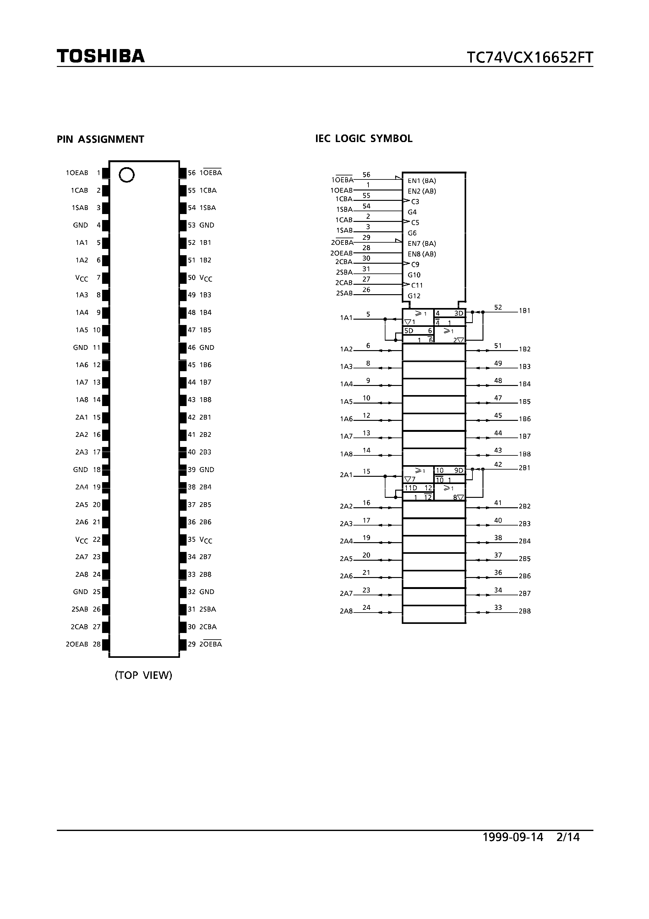 Datasheet TC74VCX16652FT - LOW VOLTAGE 16-BIT BUS TRANSCEIVER/REGISTER BUFFER WITH 3.6V TOLERANT INPUTS AND OUTPUTS page 2