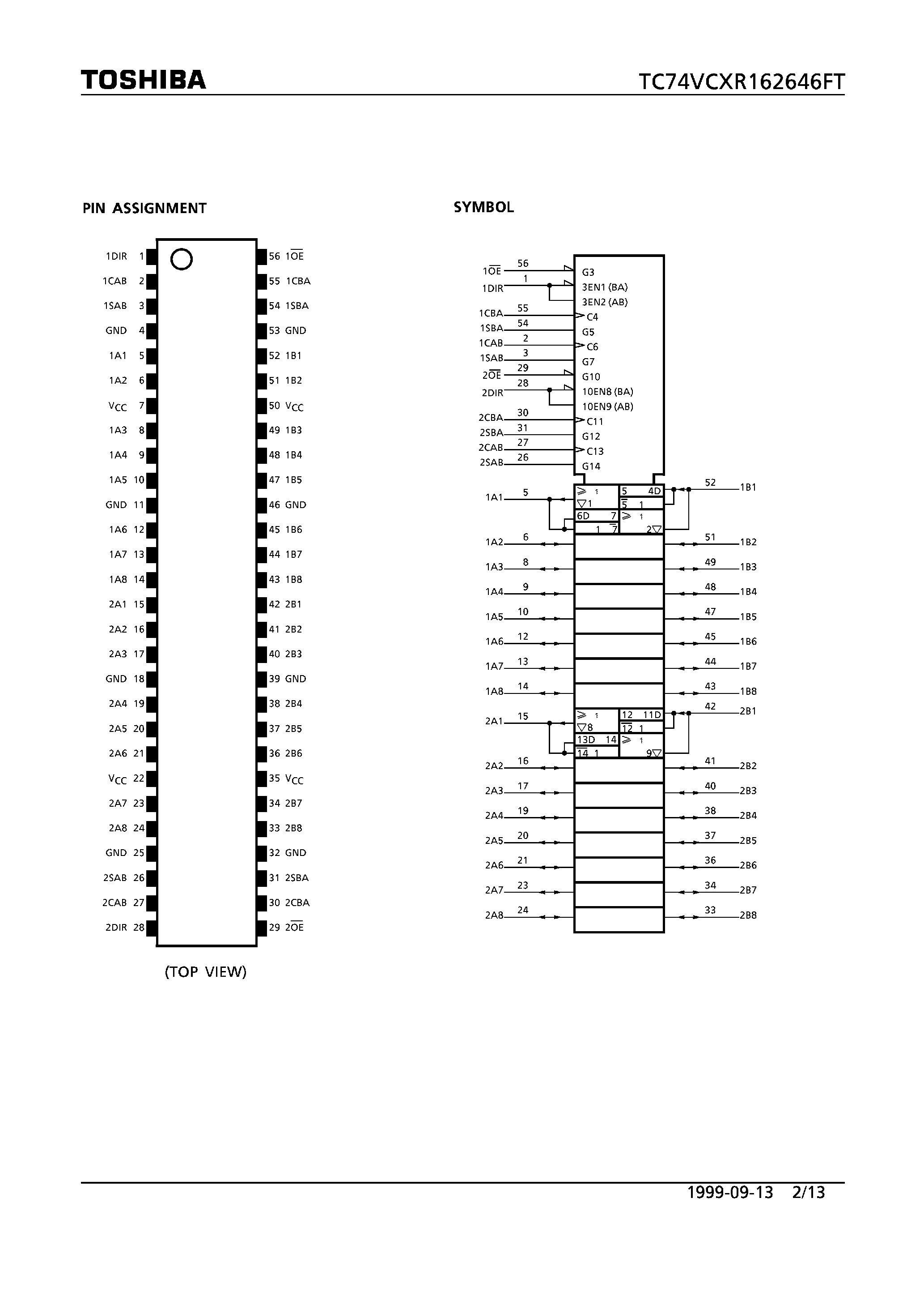 Datasheet TC74VCXR162646FT - LOW VOLTAGE 16-BIT BUS TRANSCEIVER/REGISTER WITH 3.6V TOLERANT INPUTS AND OUTPUTS page 2