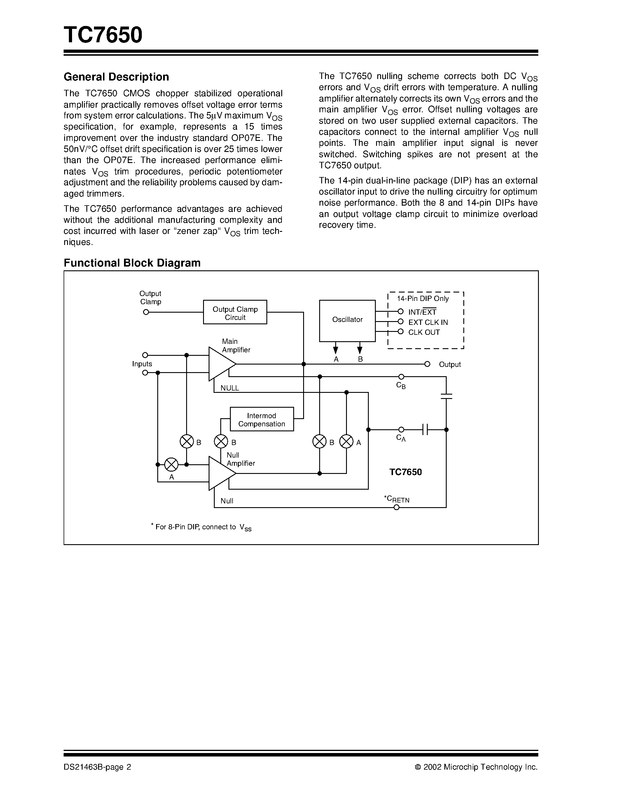 Datasheet TC7650 - Chopper Stabilized Operational Amplifier page 2