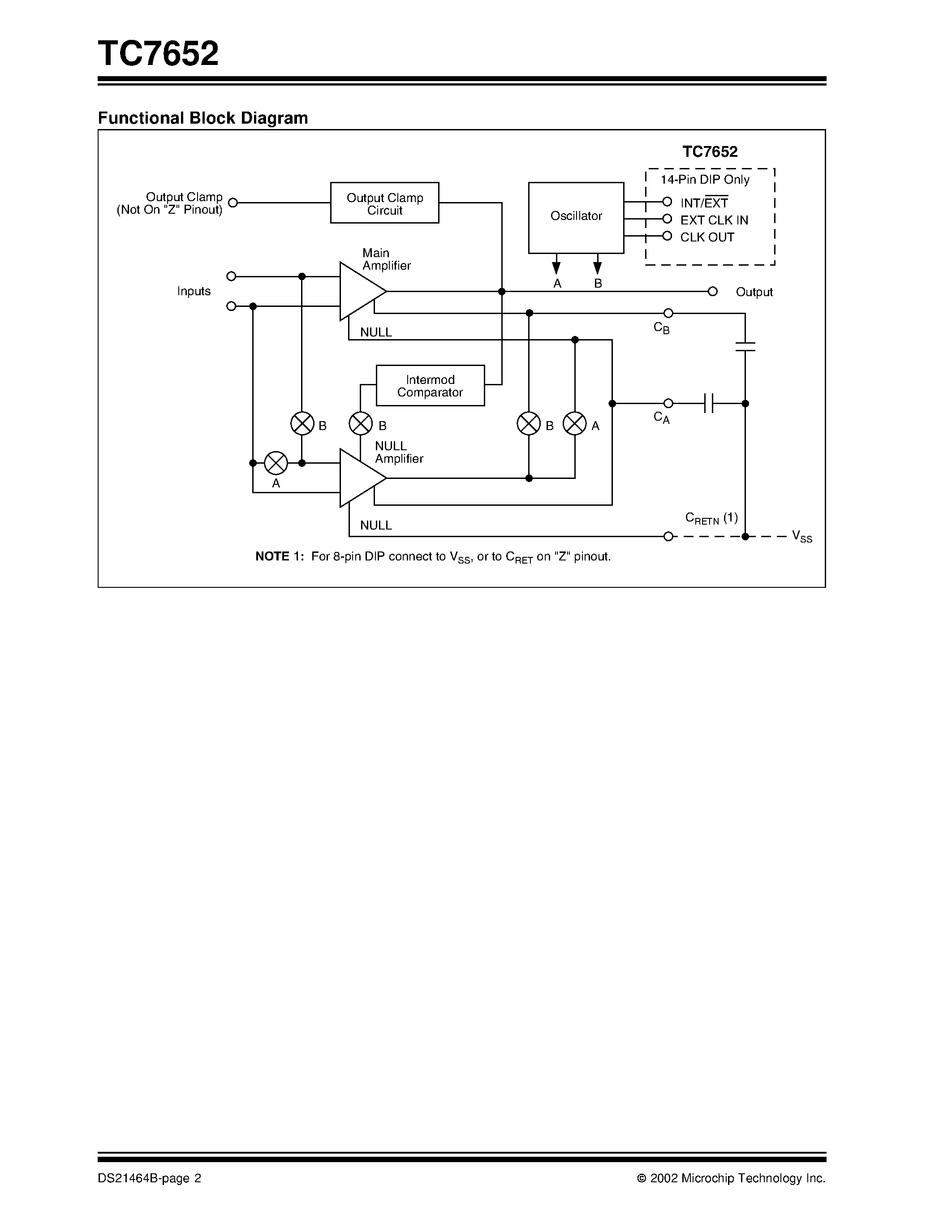 Datasheet TC7652CPD - Low Noise/ Chopper Stabilized Operational Amplifier page 2