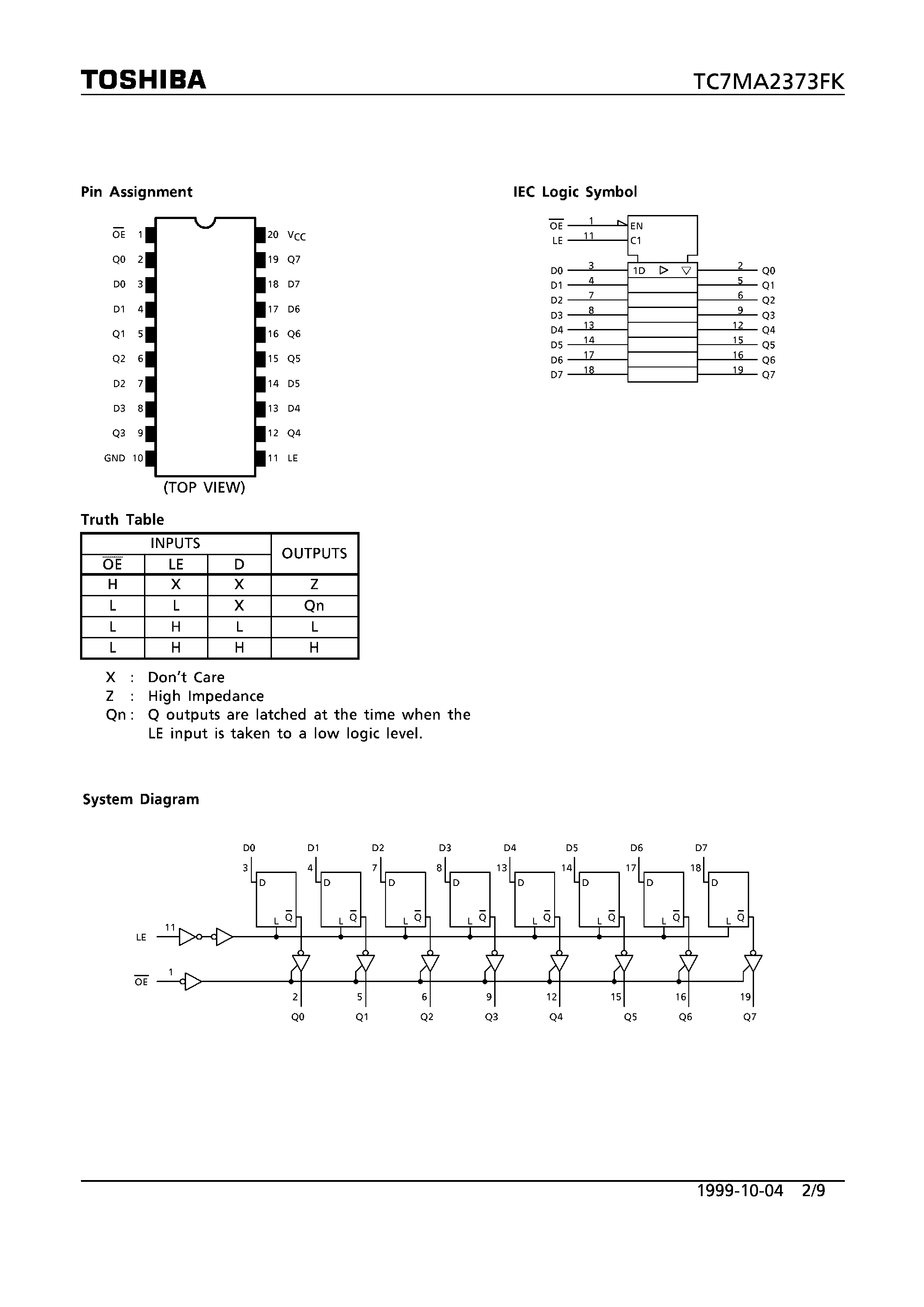 Datasheet TC7MA2373FK - LOW-VOLTAGE OCTAL D-TYPE LATCH WITH 3.6V TOLERANT INPUTS AND OUTPUTS page 2
