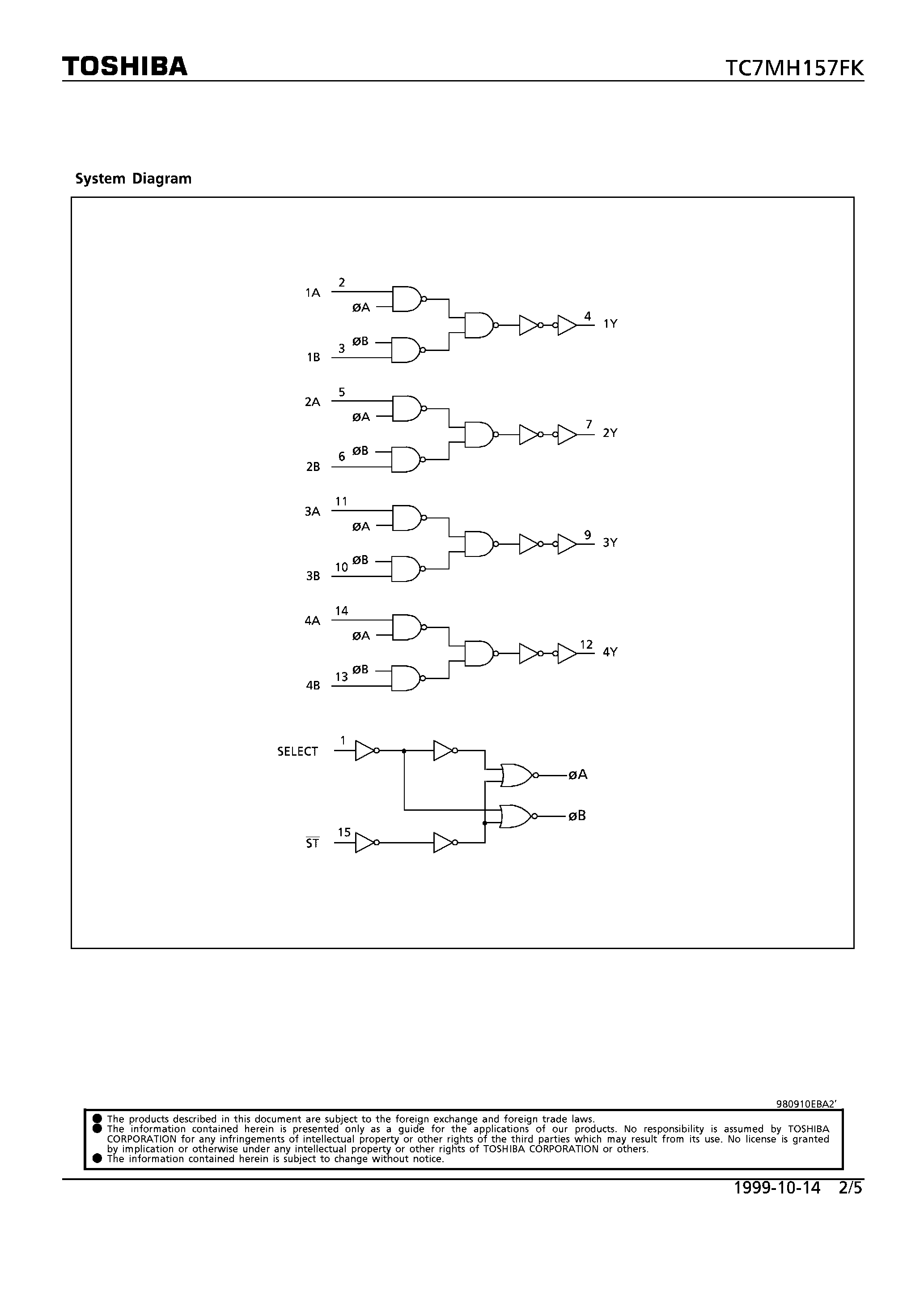 Datasheet TC7MH157FK - QUAD 2-CHANNEL MULTIPLEXER page 2