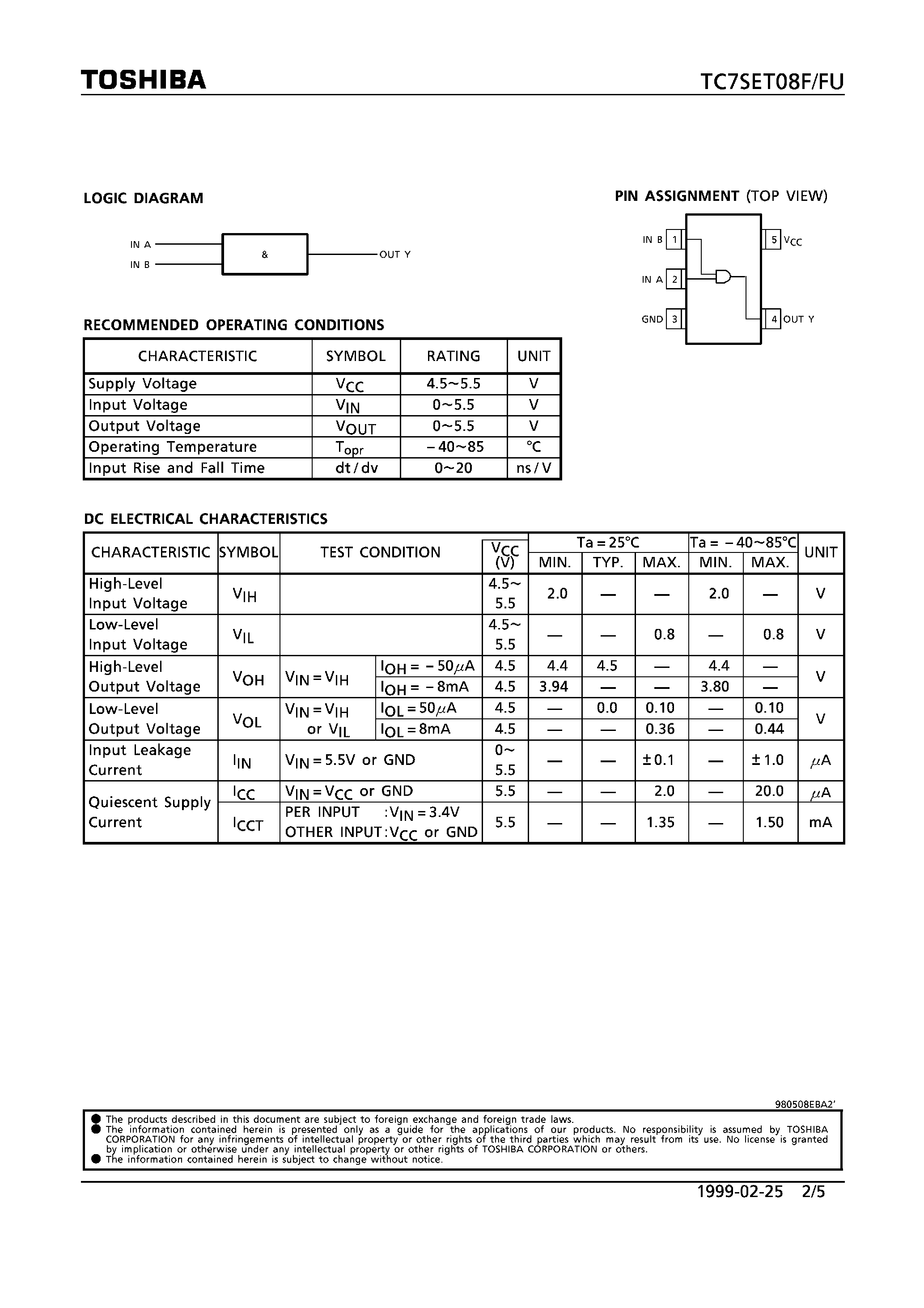 Datasheet TC7SET08 page 2 Datasheet TC7SET08 - 2-INPUT AND GATE page 2