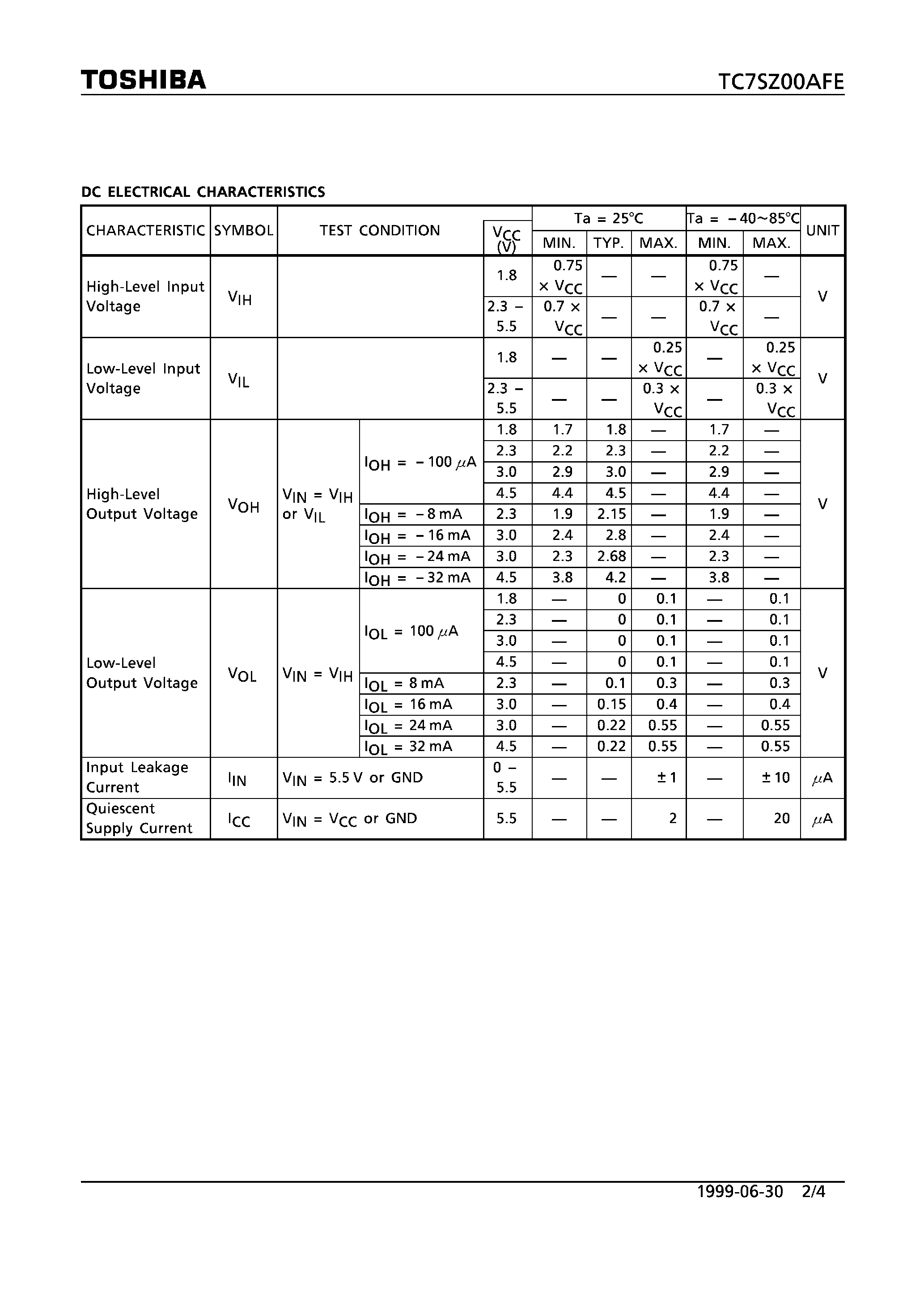 Datasheet TC7SZ00AFE - 2 INPUT NAND GATE page 2