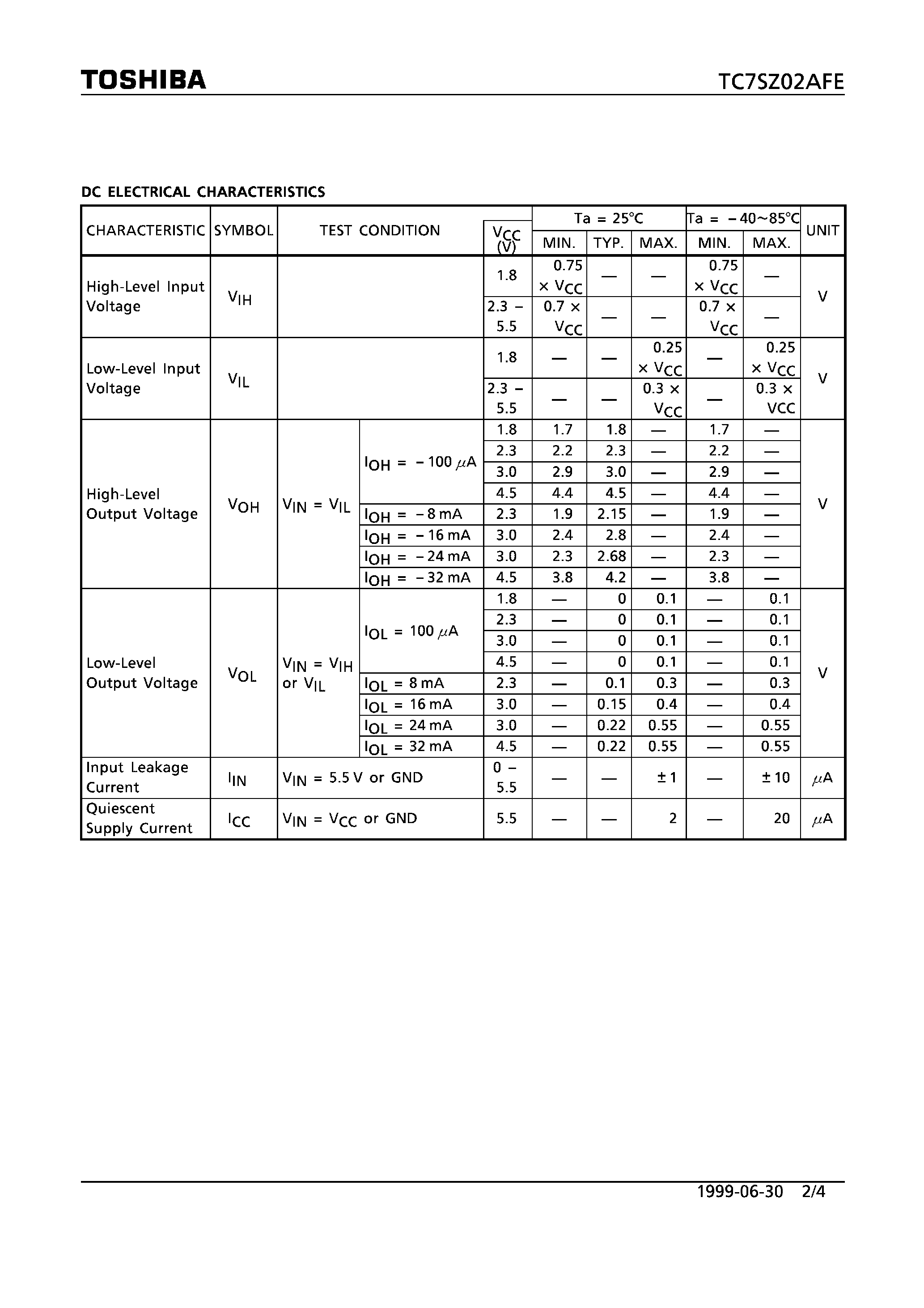 Datasheet TC7SZ02AFE - 2 INPUT NOR GATE page 2