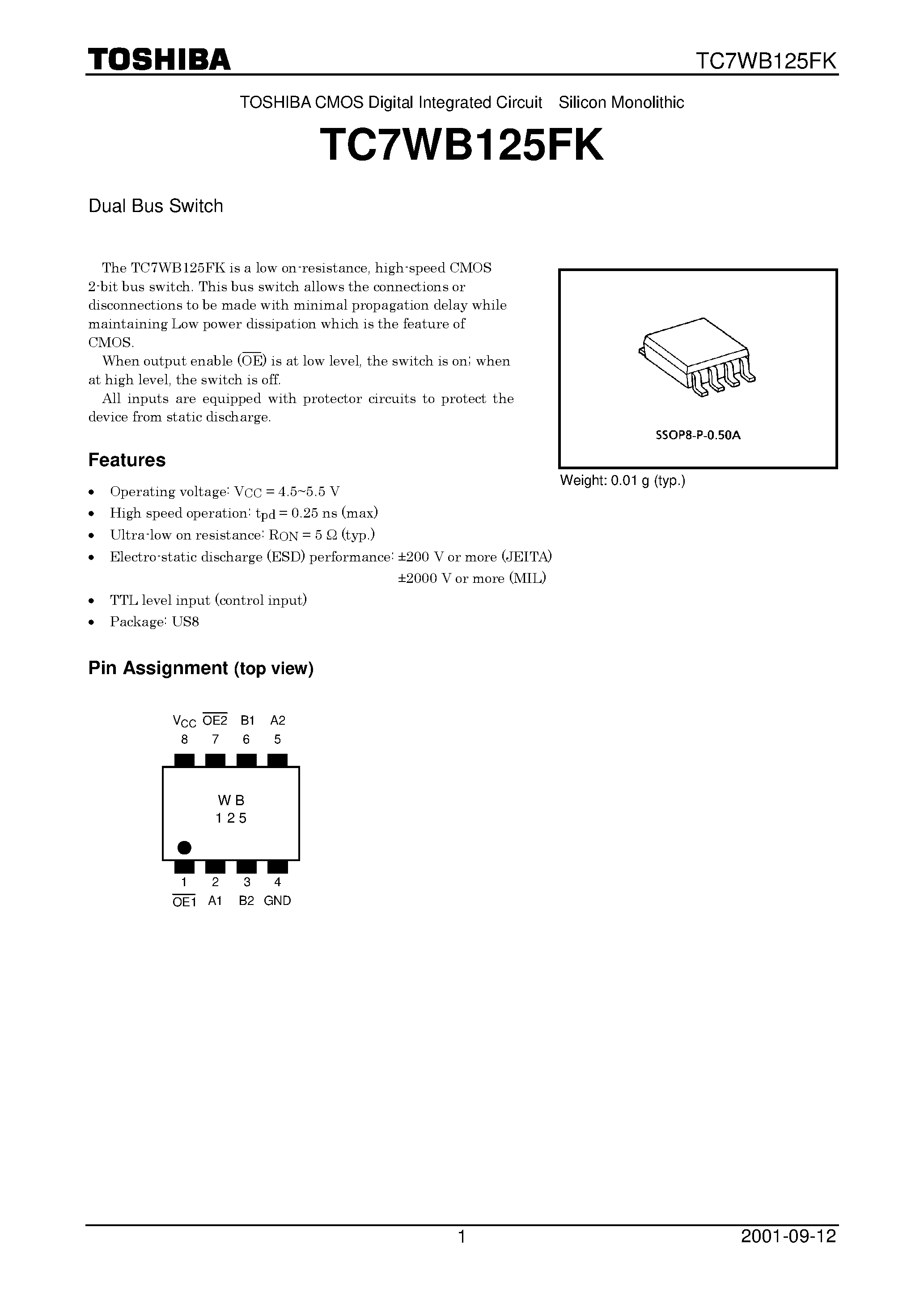 Datasheet TC7WB125FK - Dual Bus Switch page 1