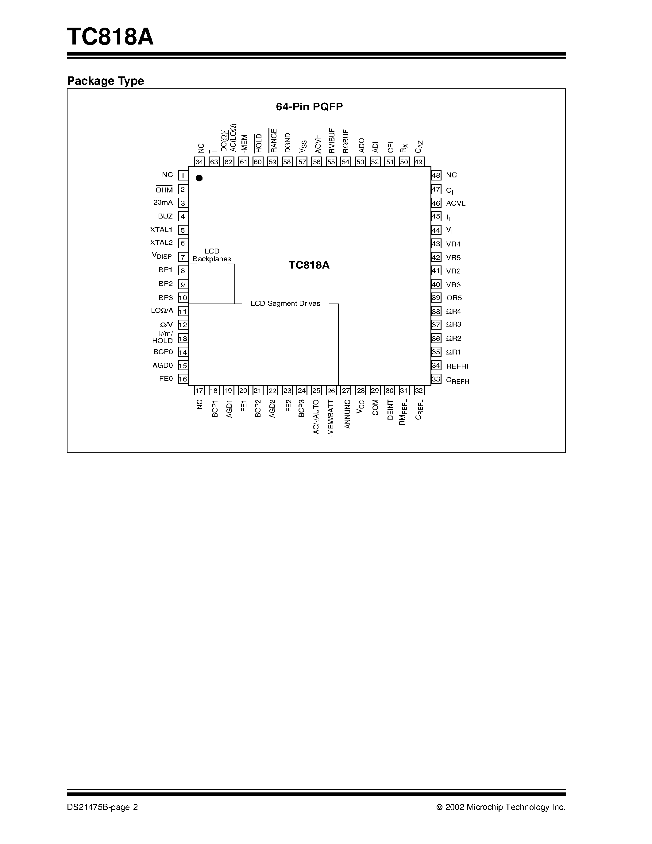 Datasheet TC818ACBU - Auto-Ranging Analog-to-Digital Converter with 3-1/2 Digit Display page 2