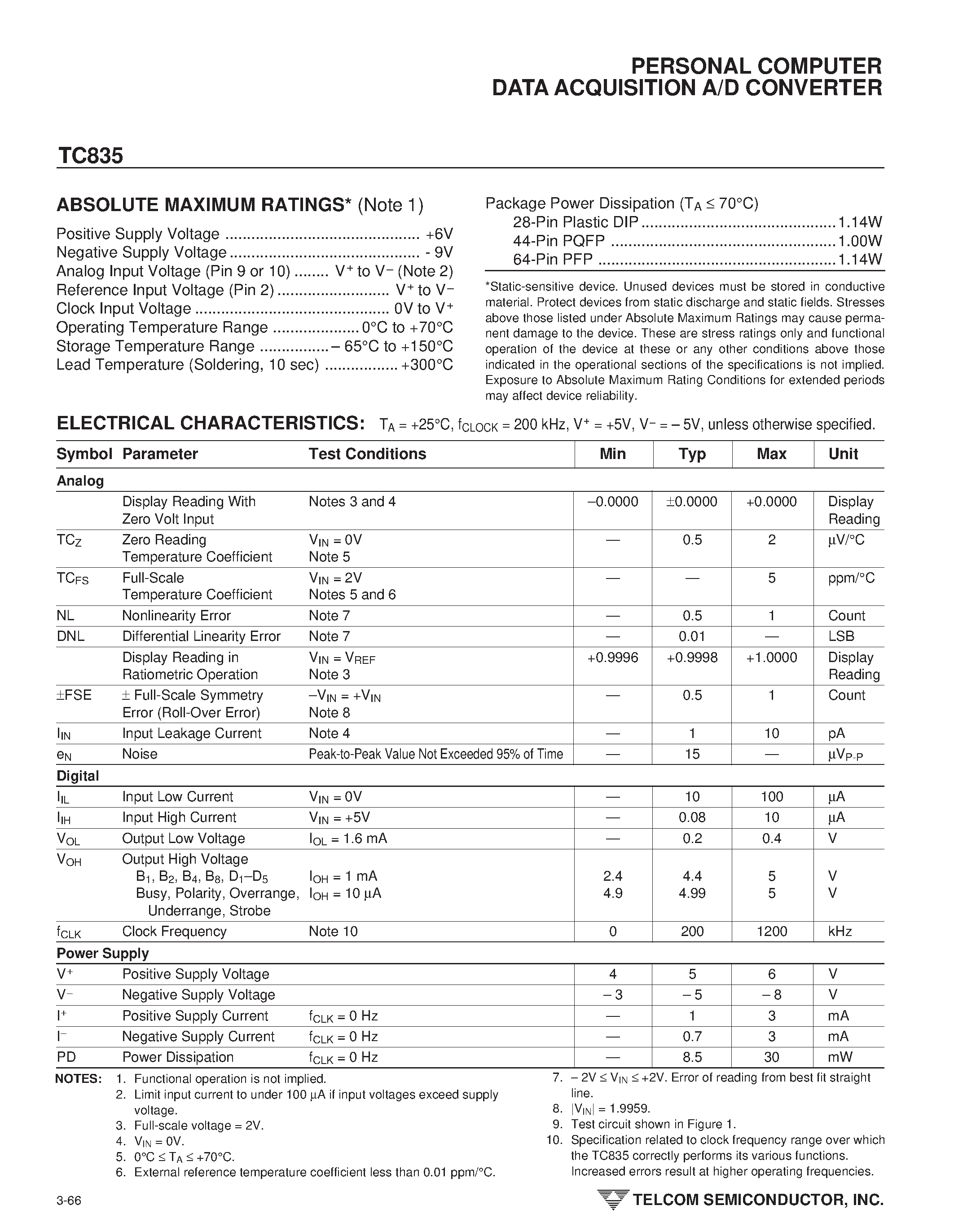 Datasheet TC835 - PERSONAL COMPUTER DATA ACQUISITION A/D CONVERTER page 2