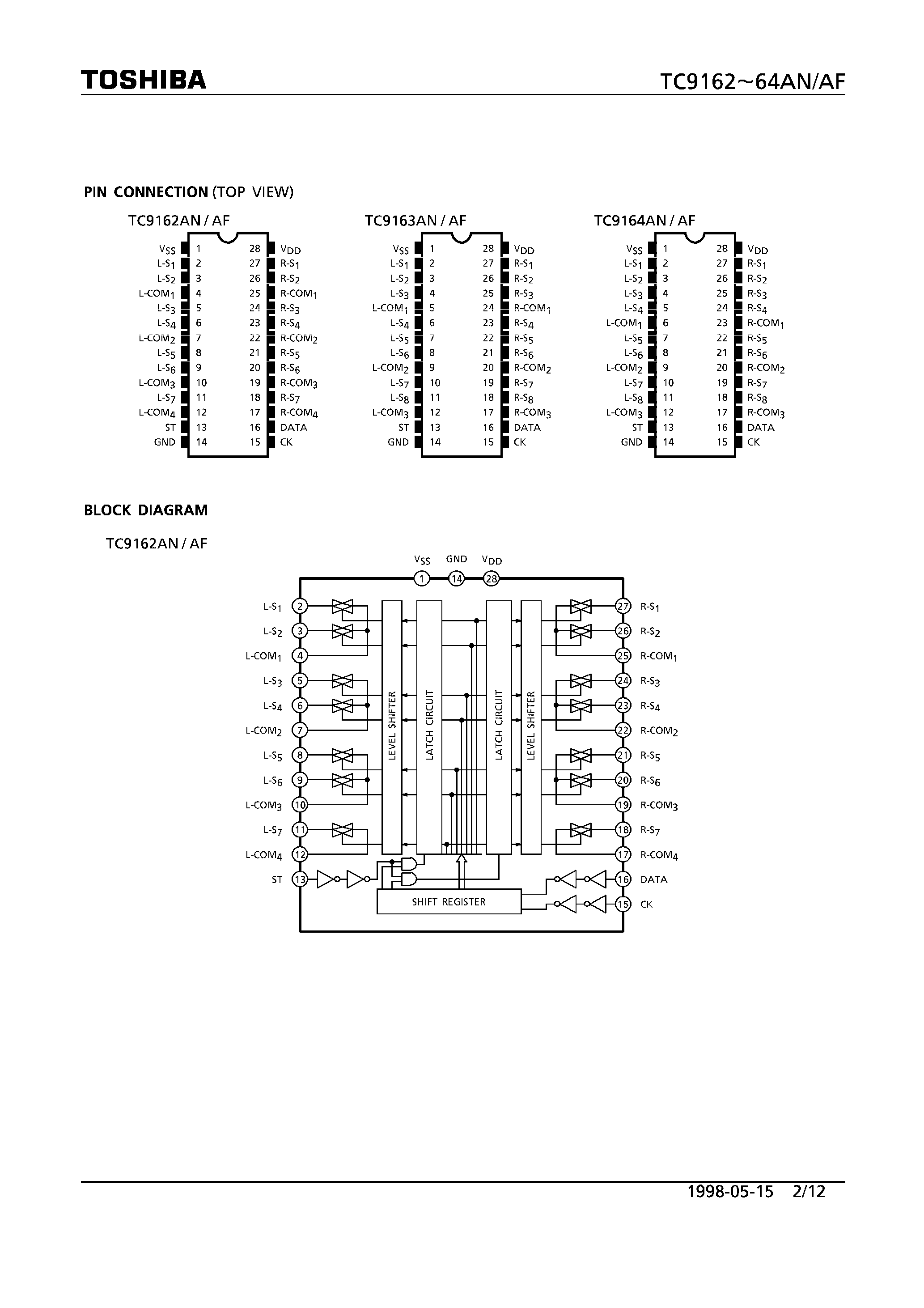 Datasheet TC9164AF page 2 Datasheet TC9164AF - HIGH VOLTAGE ANALOG FUNCTION SWITCH ARRAY page 2
