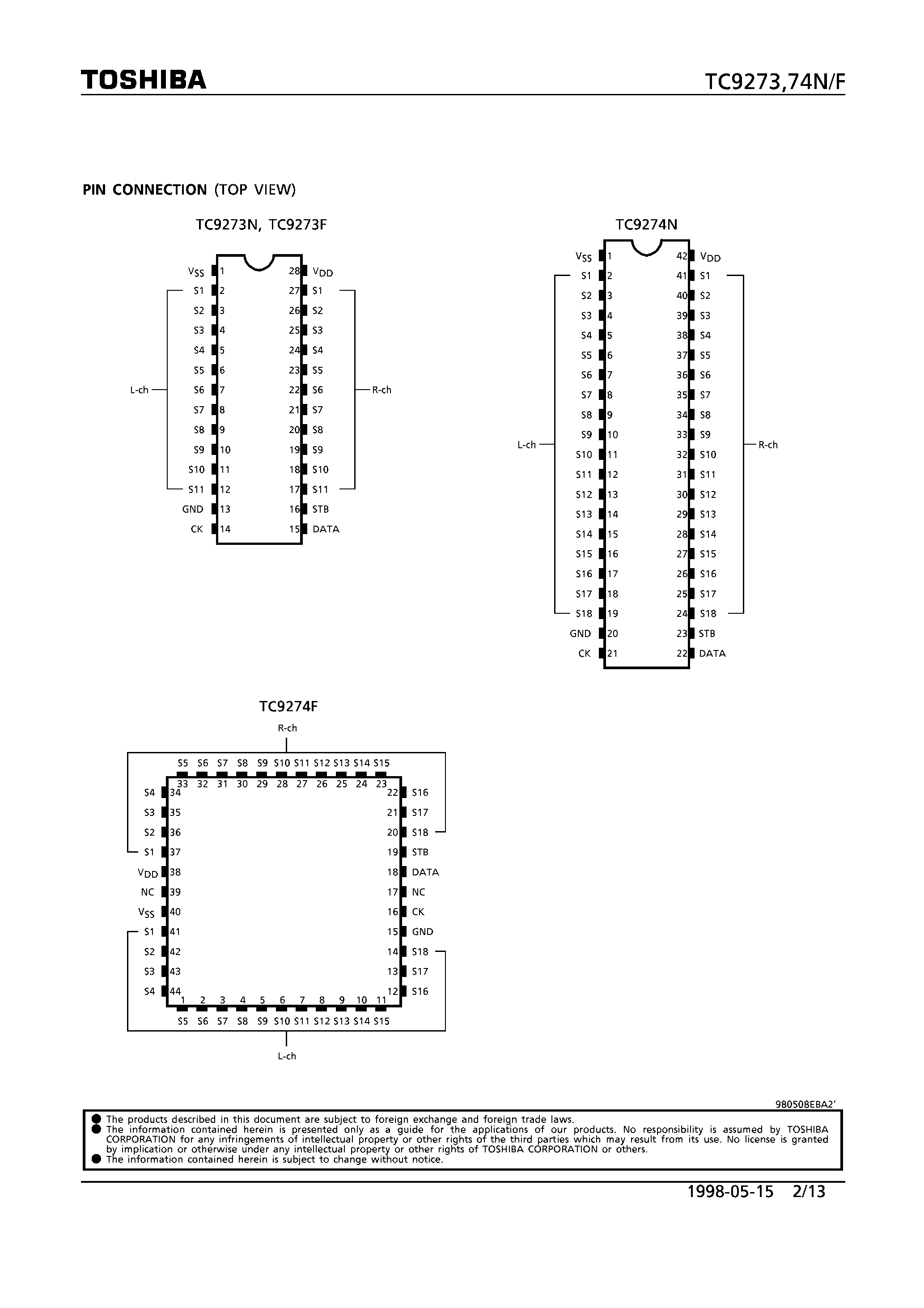 Datasheet TC9273F page 2 Datasheet TC9273F - ANALOG SWITCH ARRAY ICs page 2