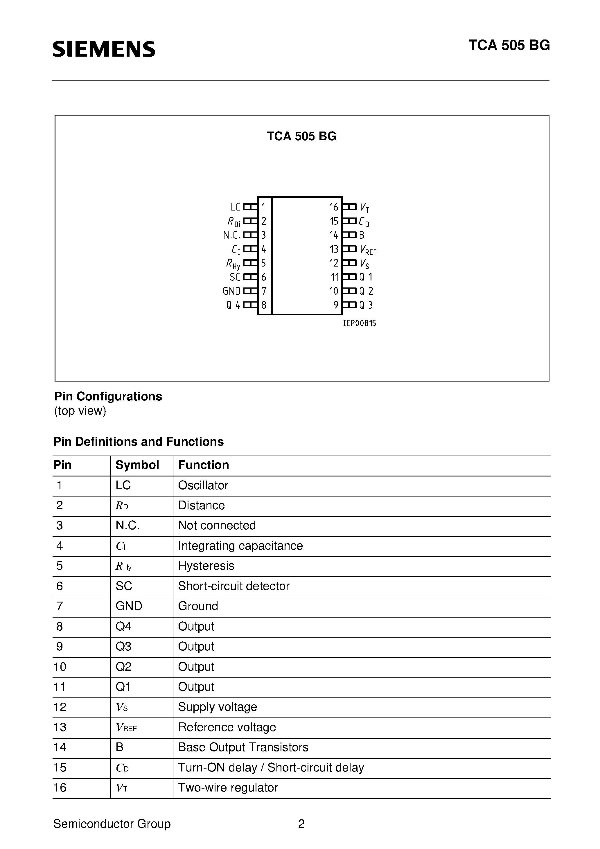 Даташит на микросхему TCA505B страница 2 Даташит TCA505B - IC for Inductive Proximity Switches with Short-Circuit Protection страница 2
