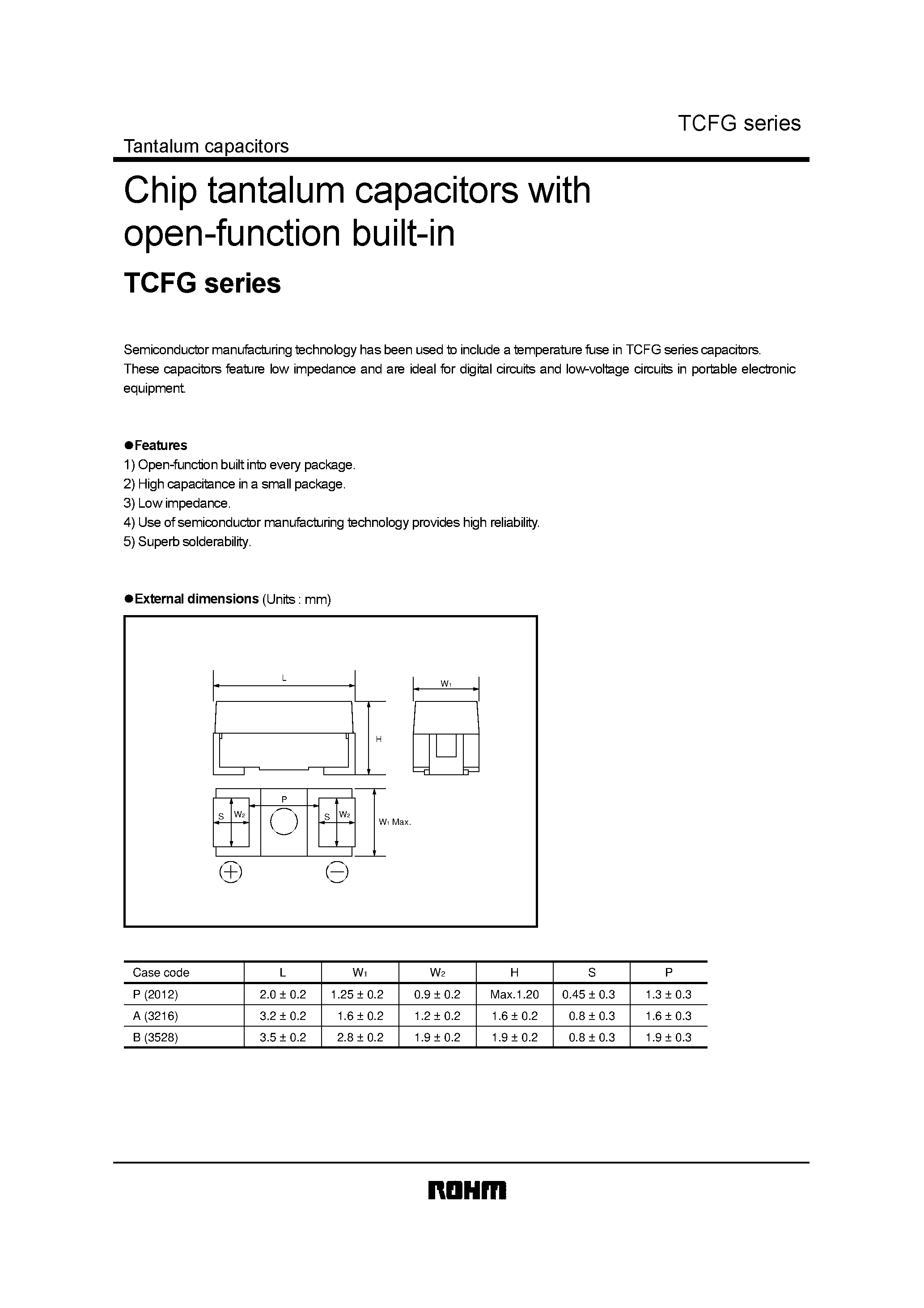Datasheet TCFGA1C106M8R - Chip tantalum capacitors with open-function built-in page 1