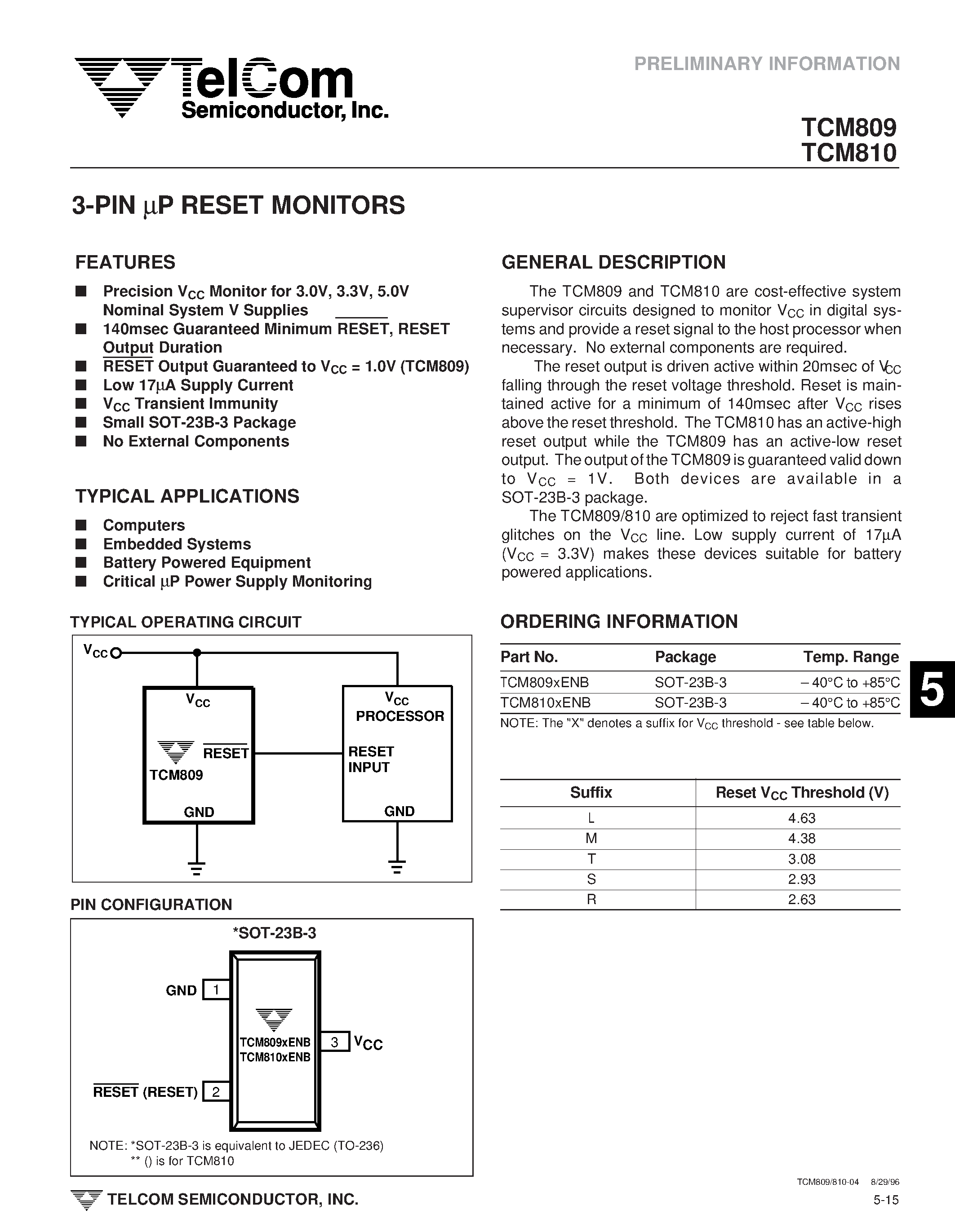 Datasheet TCM810SENB - 3-PIN UP RESET MONITORS page 1