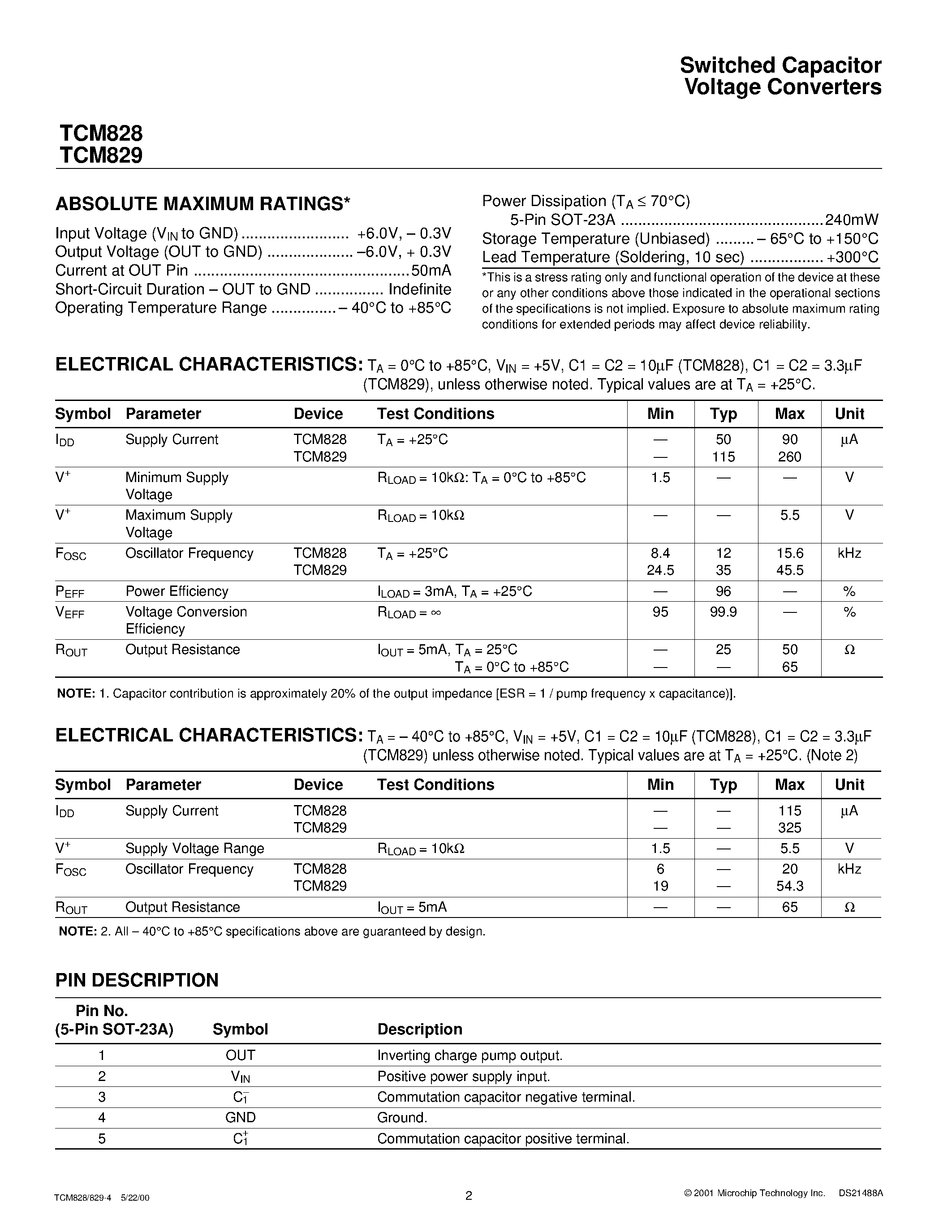 Datasheet TCM828ECT - Switched Capacitor Voltage Converters page 2