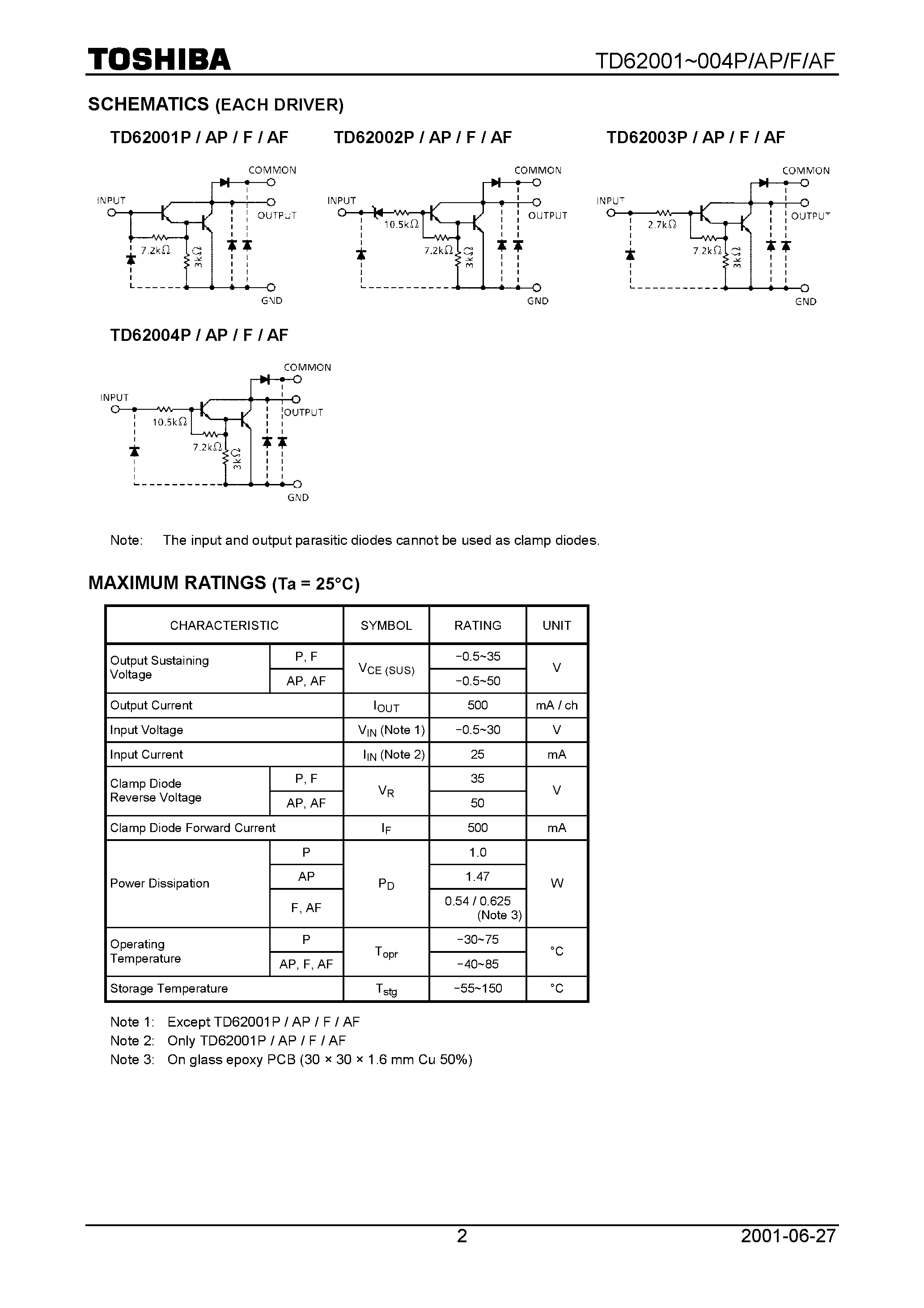 Даташит на микросхему TD62003AP страница 2 Даташит TD62003AP - 7CH DARLINGTON SINK DRIVER страница 2
