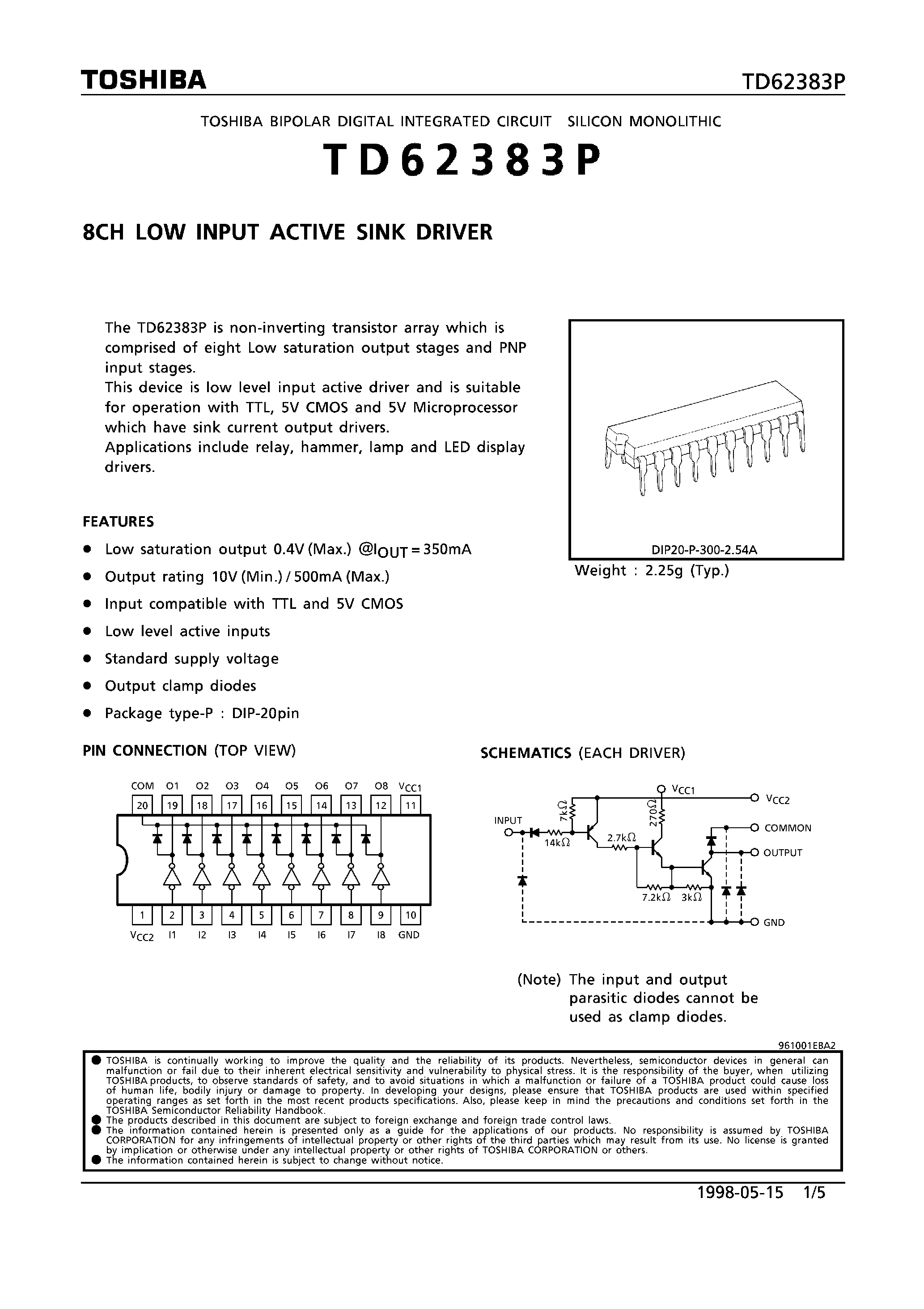 Даташит TD62383P - 8CH LOW INPUT ACTIVE SINK DRIVER страница 1