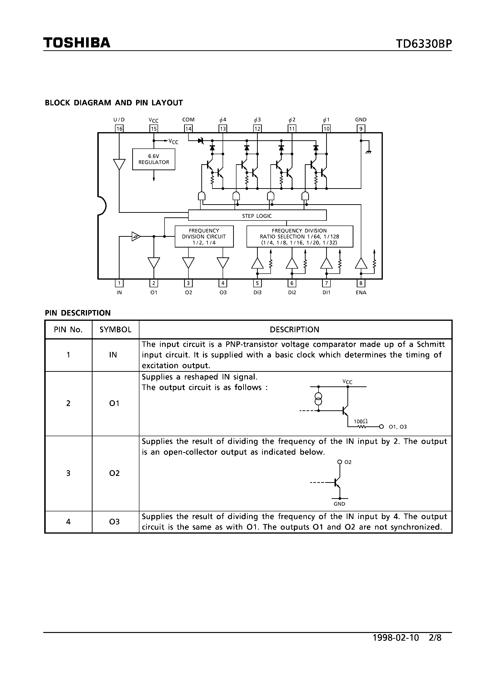 Datasheet TD6330BP page 2 Datasheet TD6330BP - STEPPING MOTOR DRIVER page 2