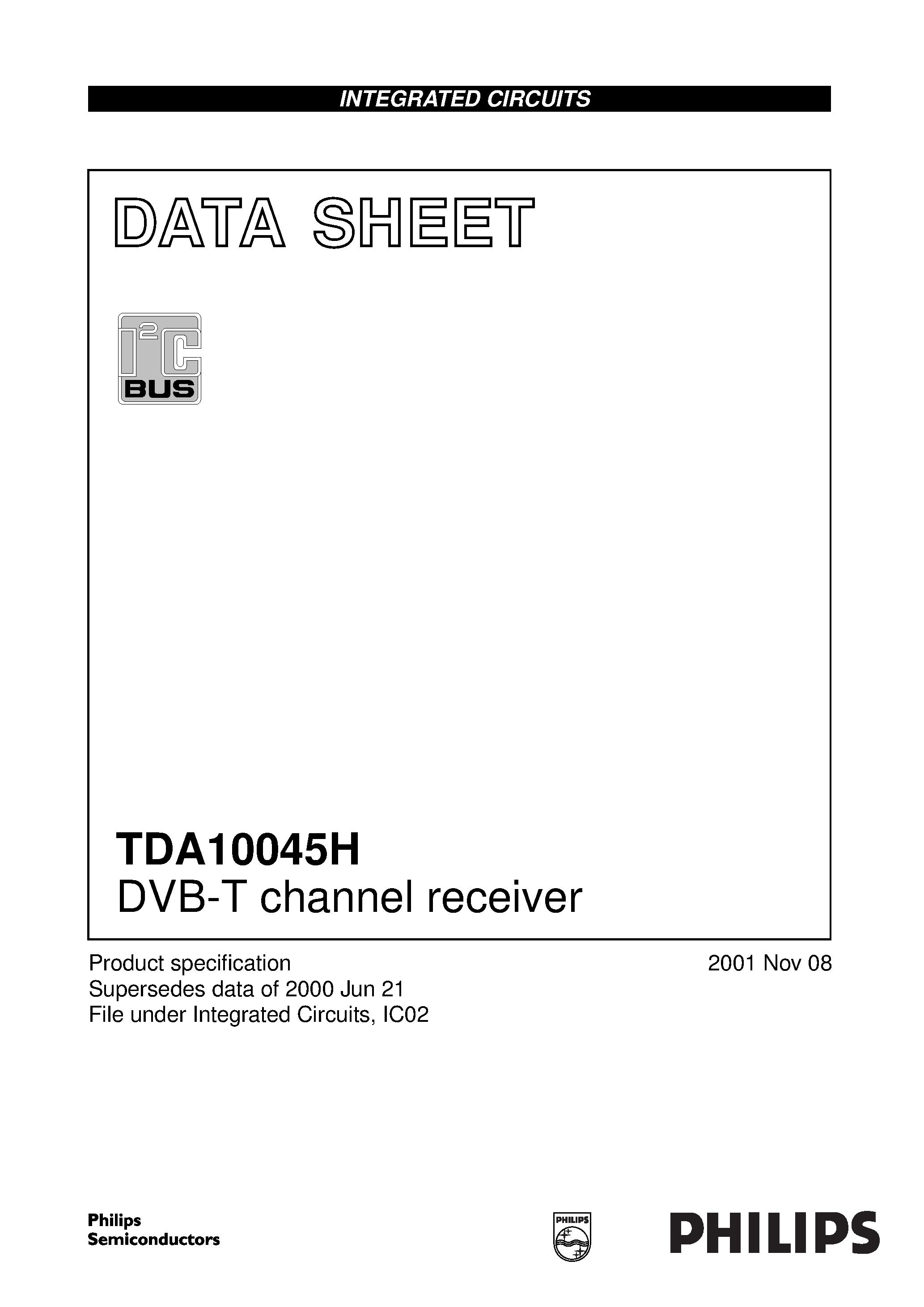 Datasheet TDA10045 page 1 Datasheet TDA10045 - DVB-T channel receiver page 1
