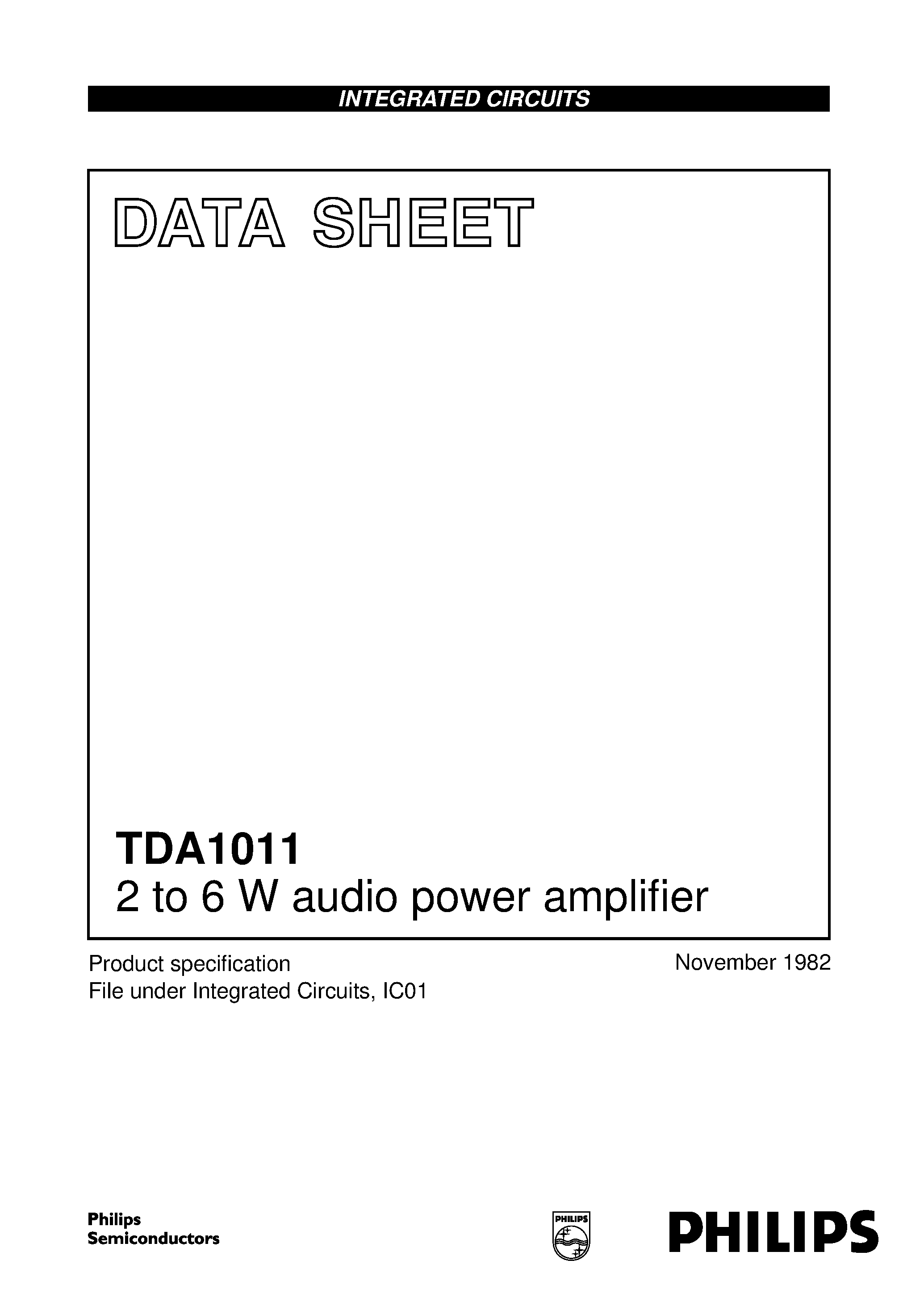 Даташит TDA1011 - 2 to 6 W audio power amplifier страница 1