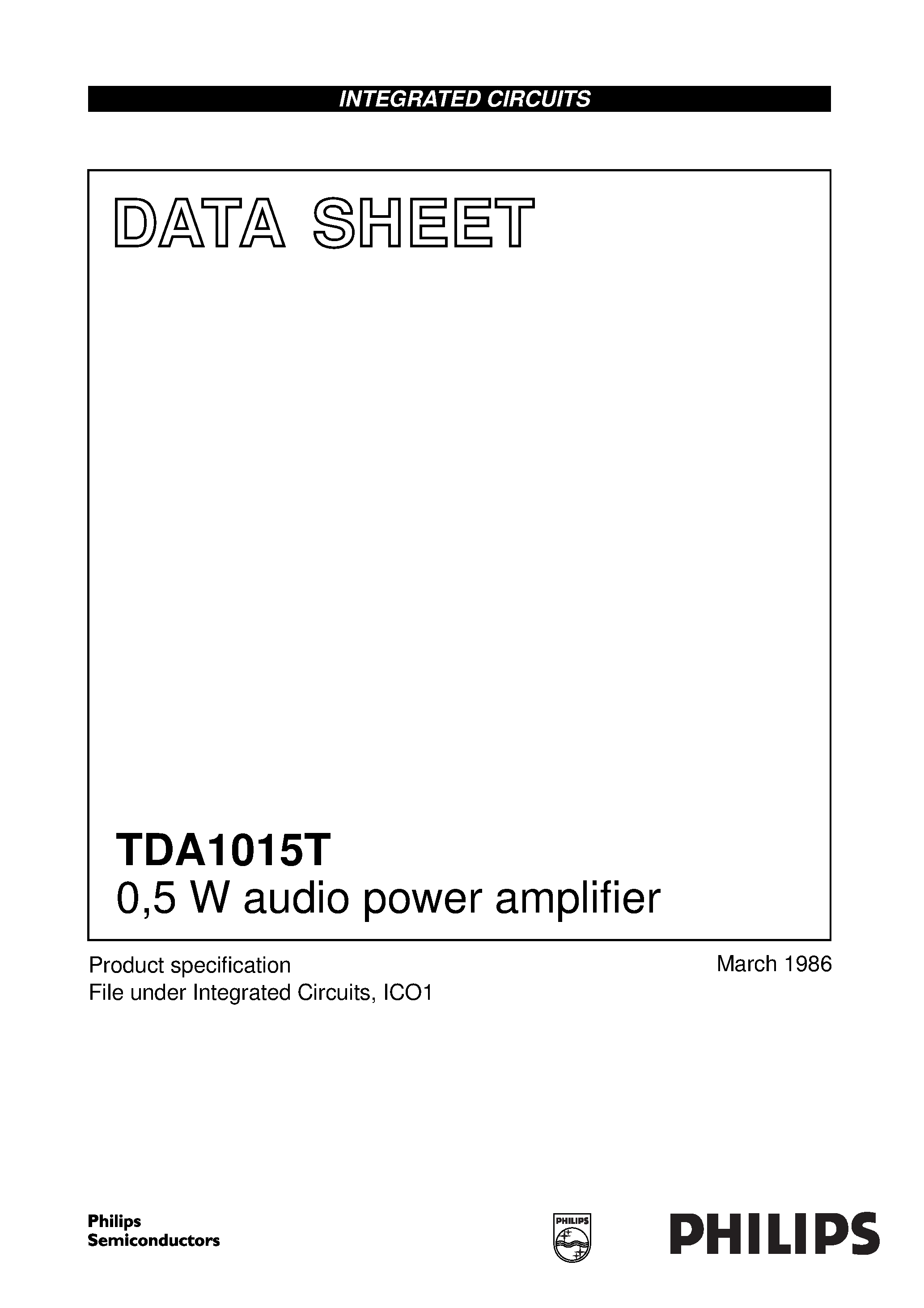 Datasheet TDA1015T - 0/5 W audio power amplifier page 1
