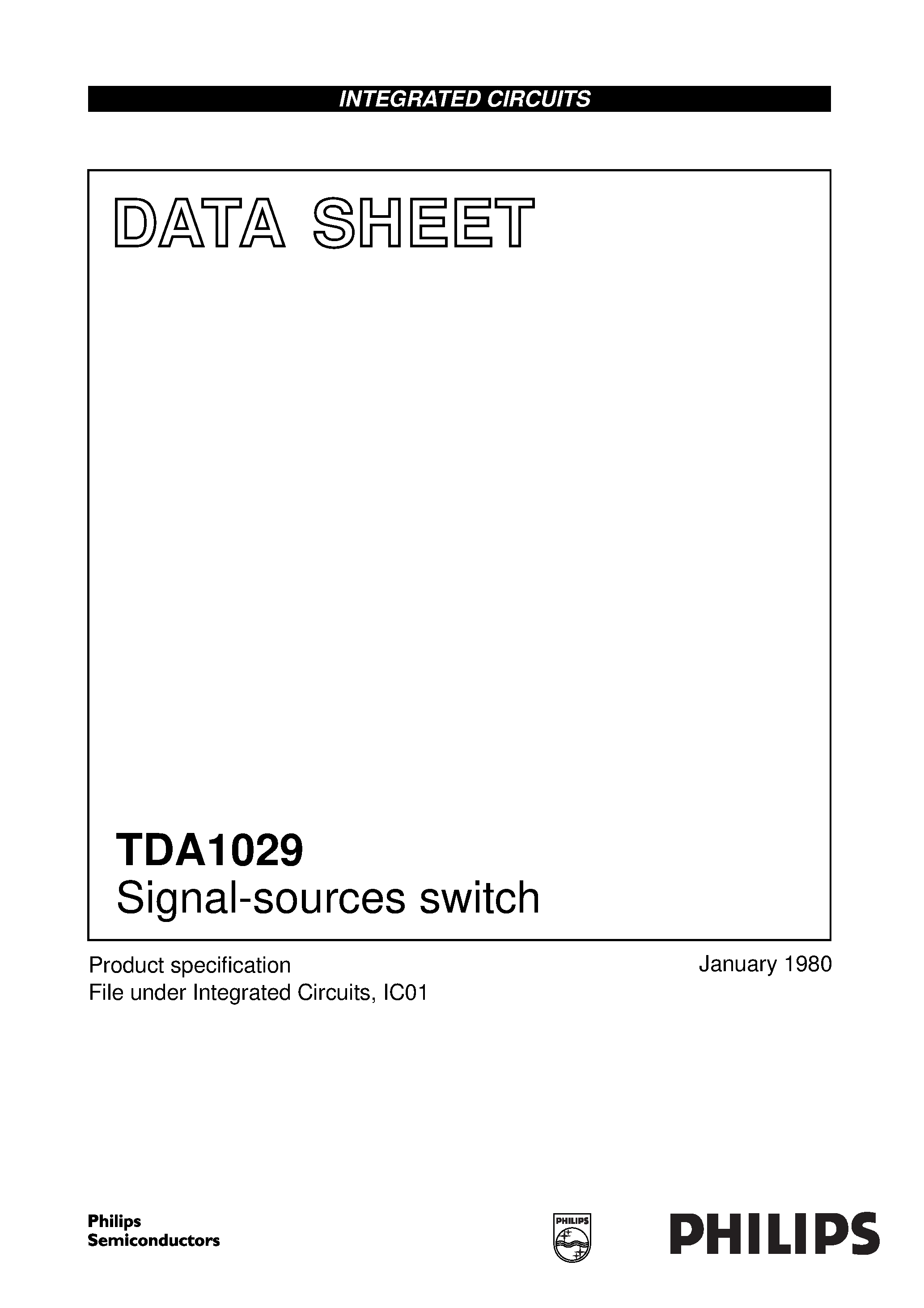 Datasheet TDA1029 page 1 Datasheet TDA1029 - Signal-sources switch page 1
