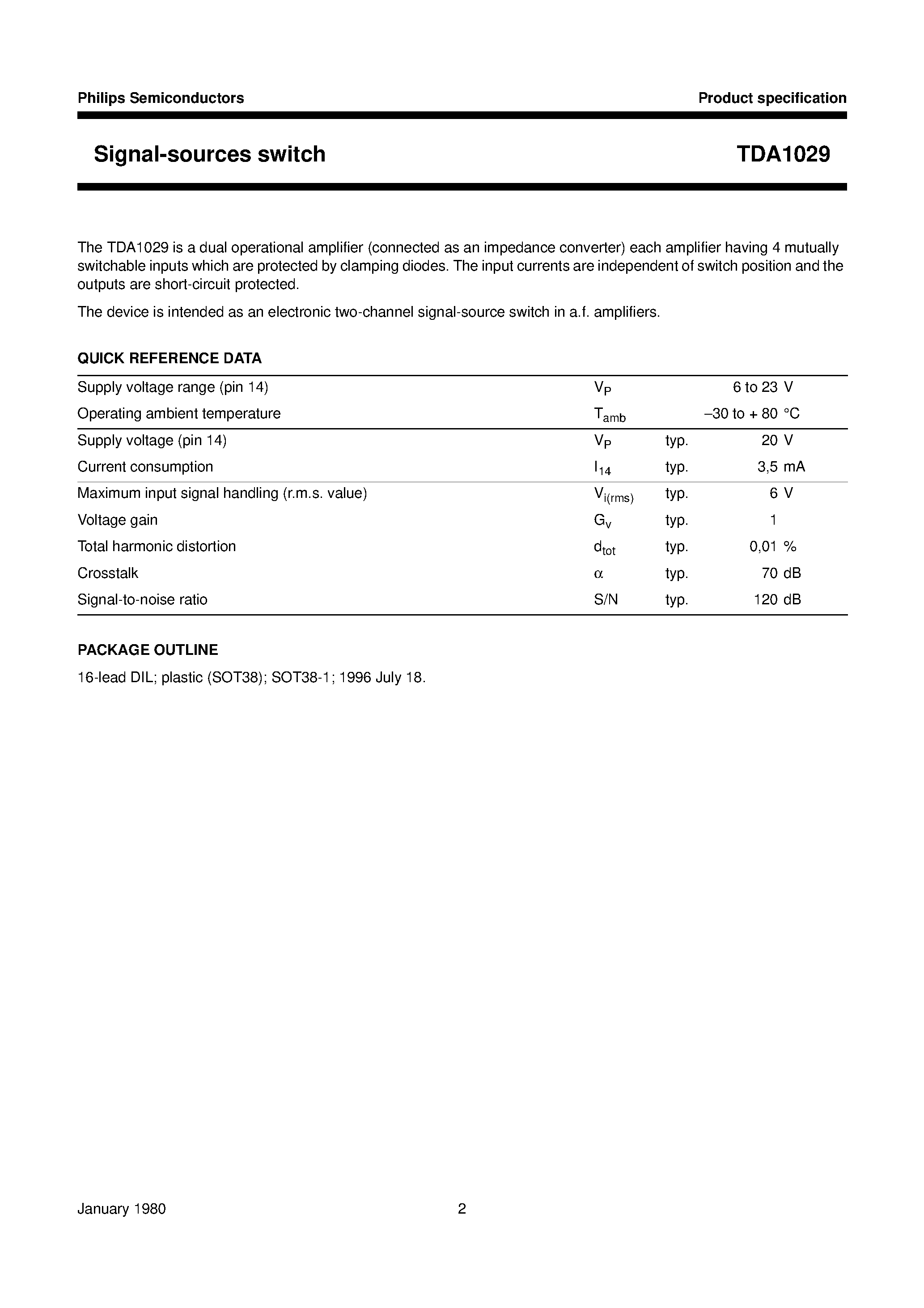 Datasheet TDA1029 page 2 Datasheet TDA1029 - Signal-sources switch page 2