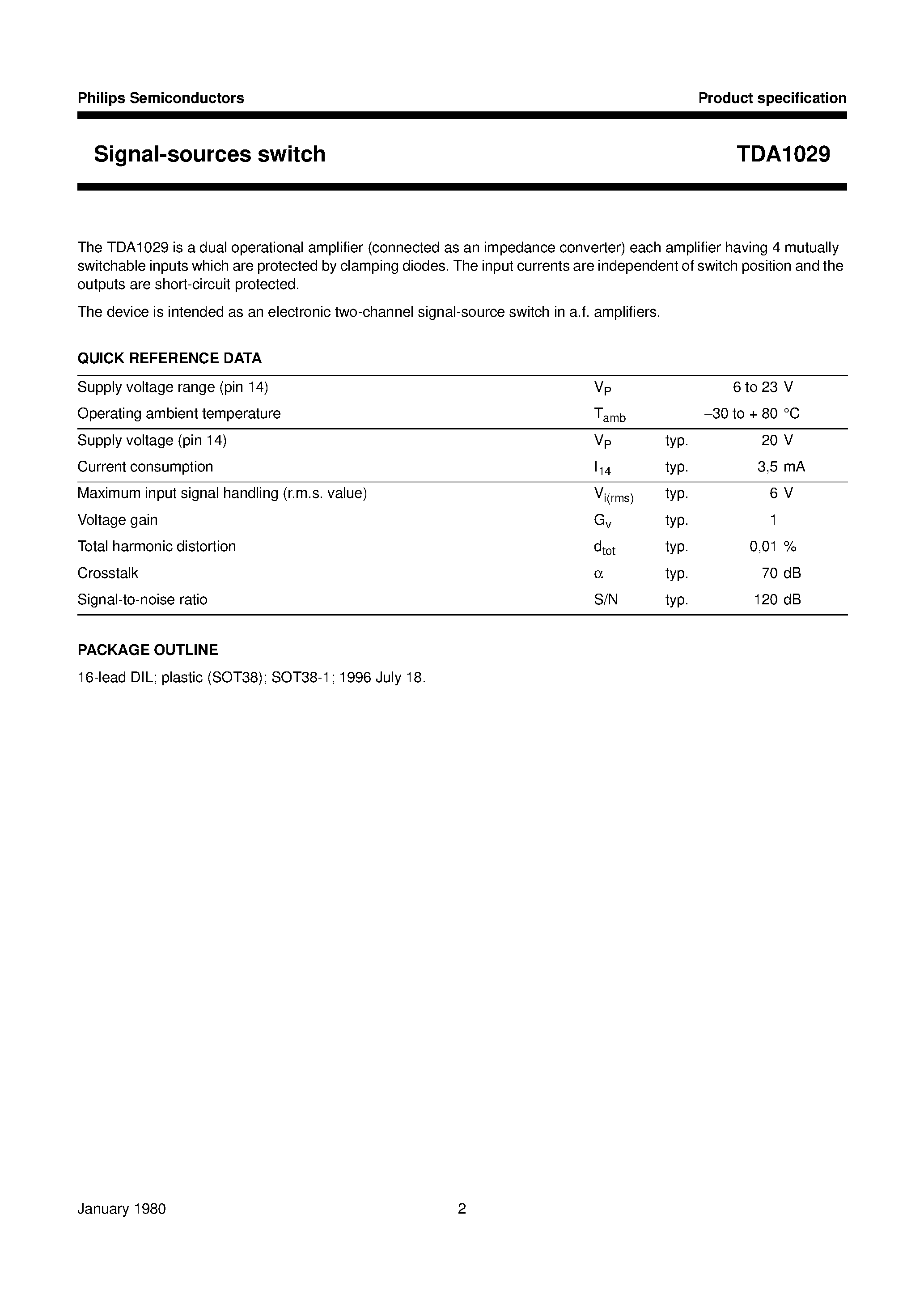 Datasheet TDA1029 - Signal-sources switch page 2