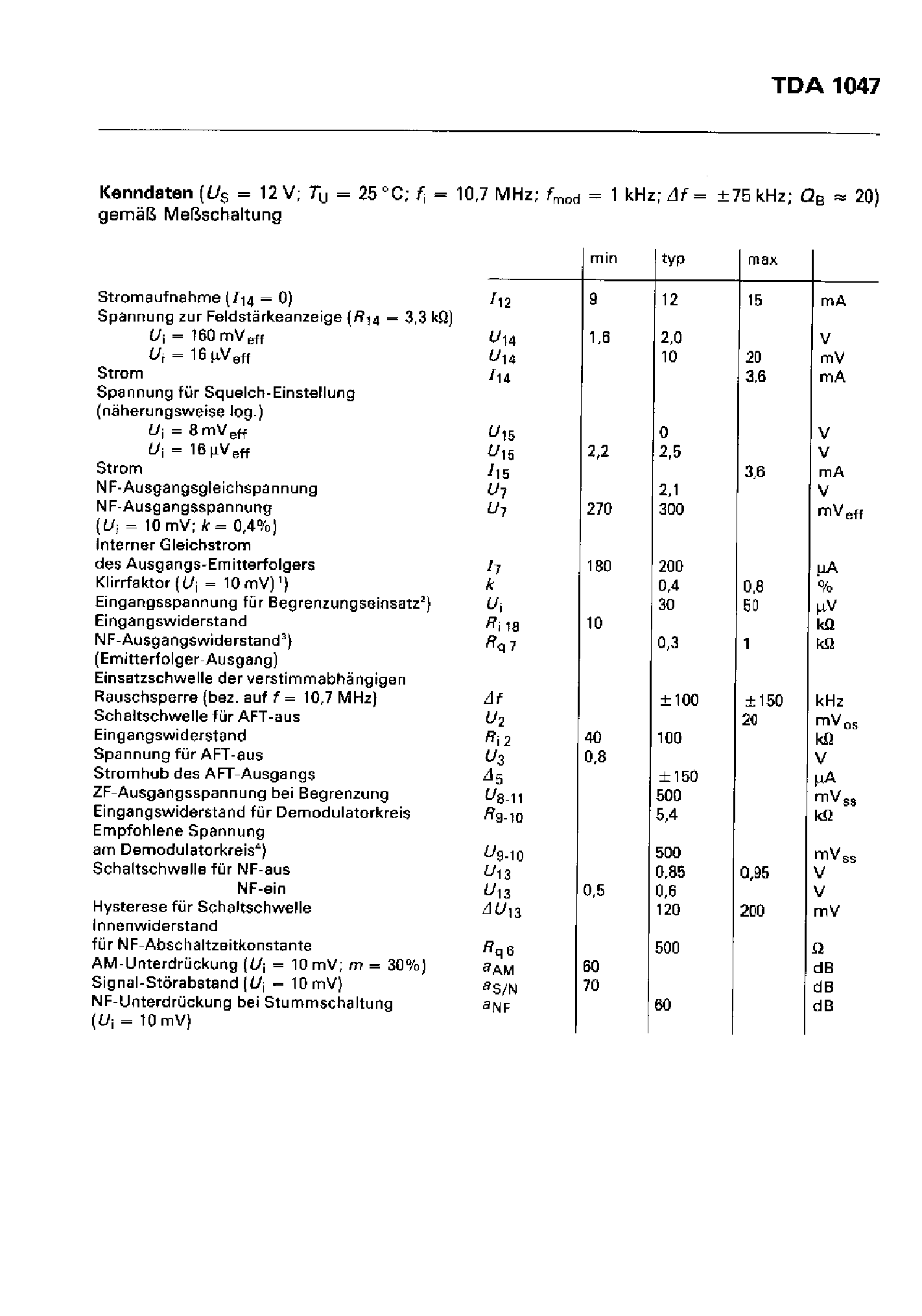 Datasheet TDA1047 page 2 Datasheet TDA1047 - FM-ZF-Verstarkerschaltung mit Demodulator fur Rundfunkempfanger page 2