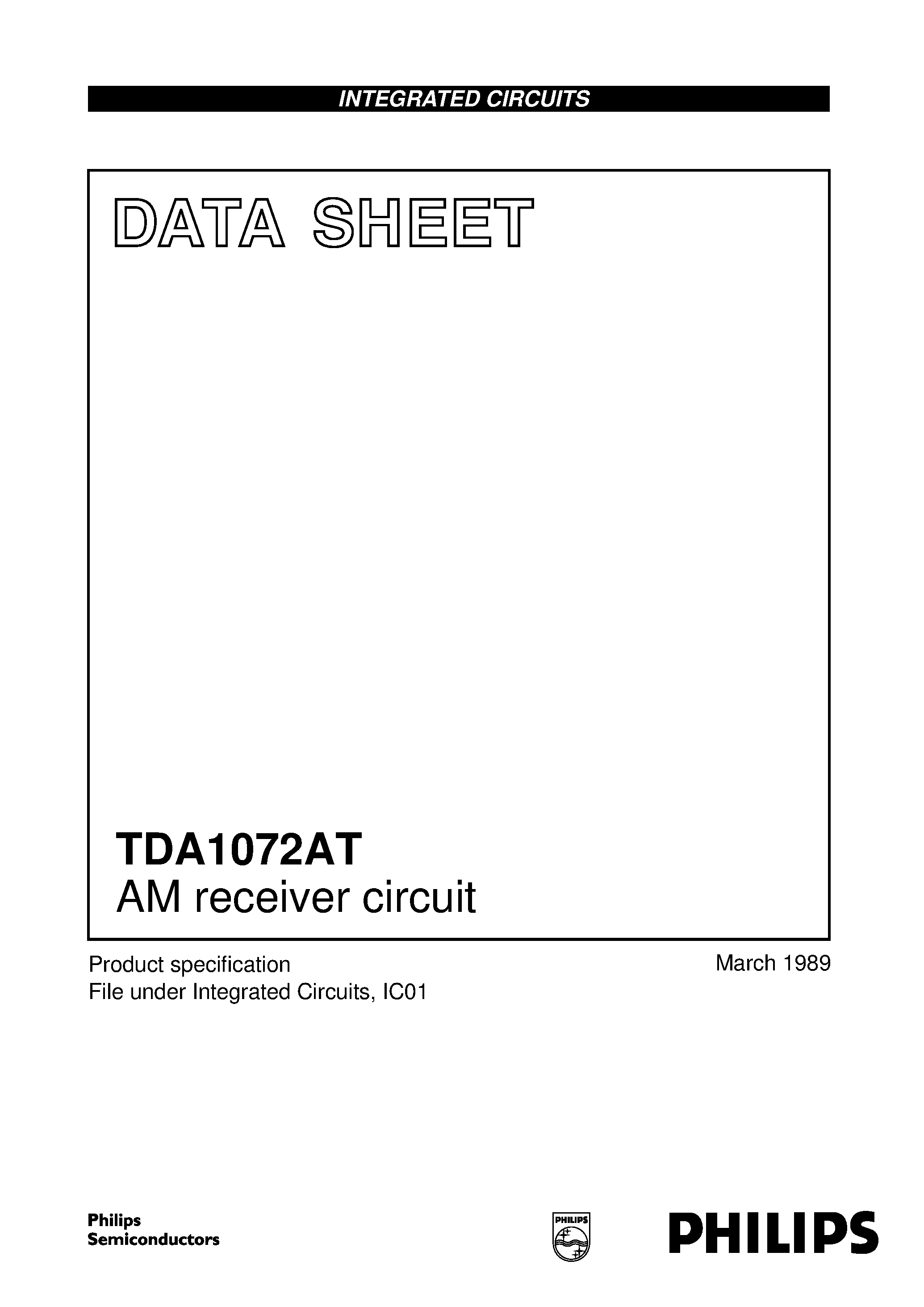 Datasheet TDA1072AT page 1 Datasheet TDA1072AT - AM receiver circuit page 1