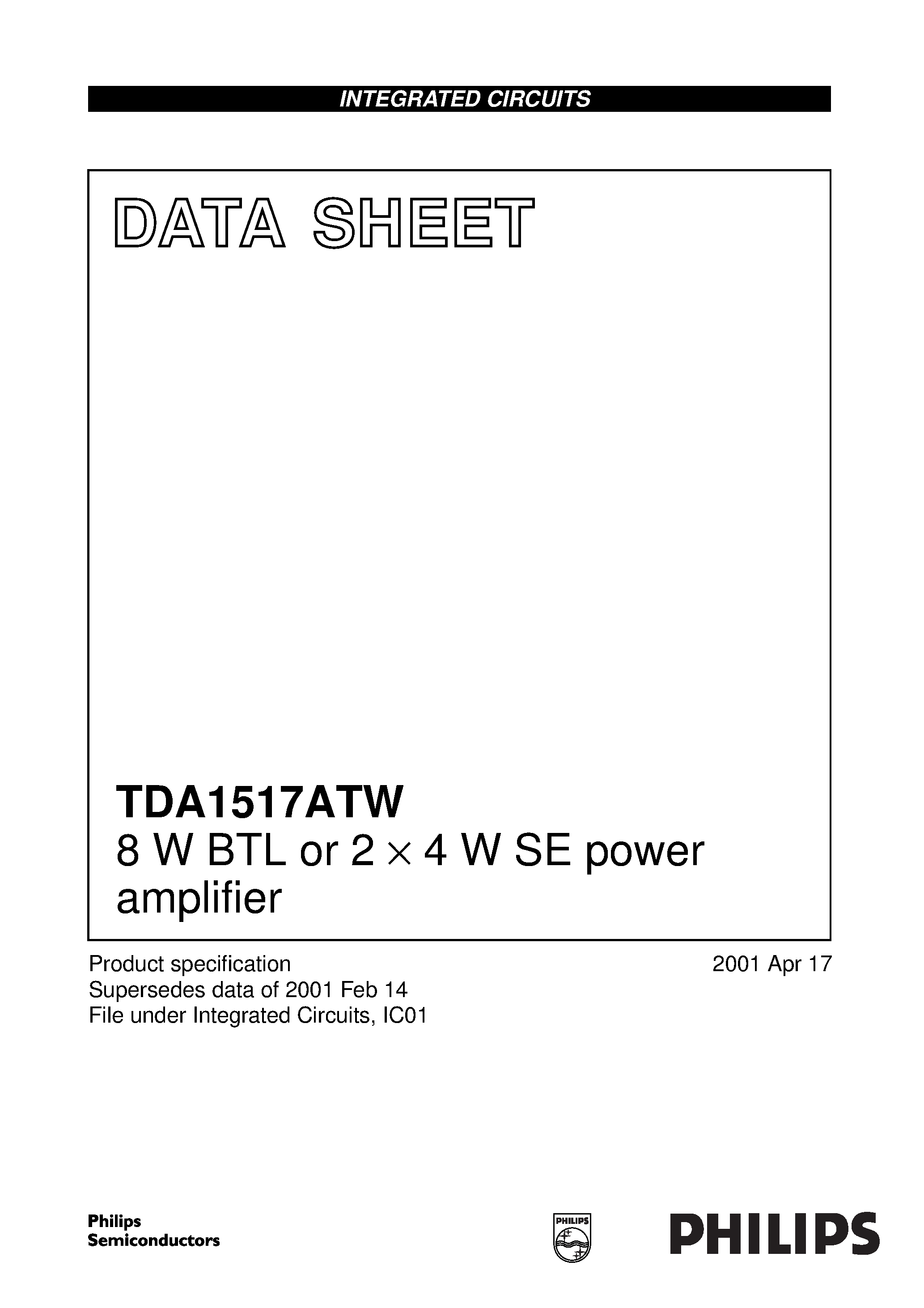 Datasheet TDA1517A - 8 W BTL or 2 x 4 W SE power amplifier page 1