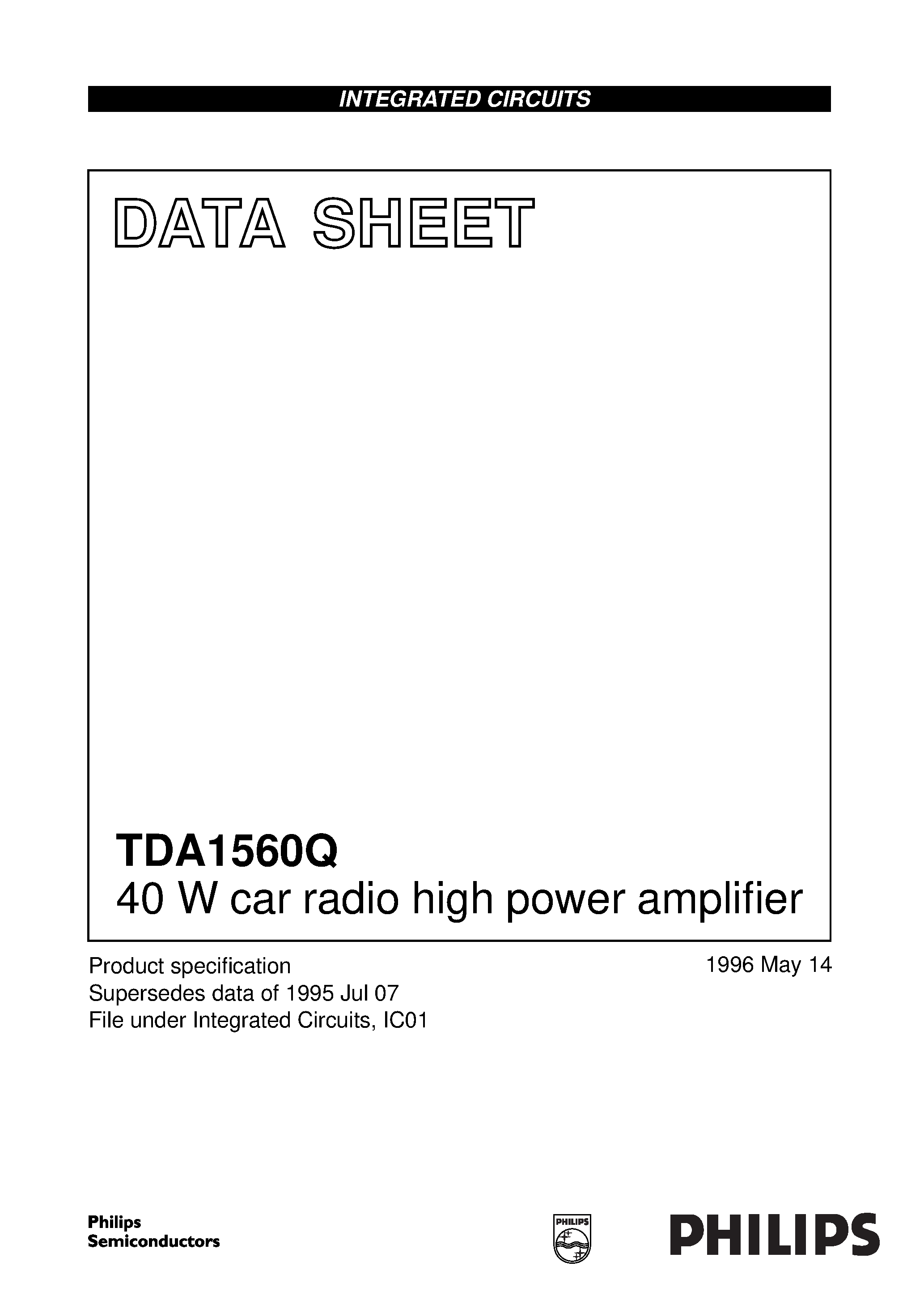 Даташит TDA1560Q - 40 W car radio high power amplifier страница 1