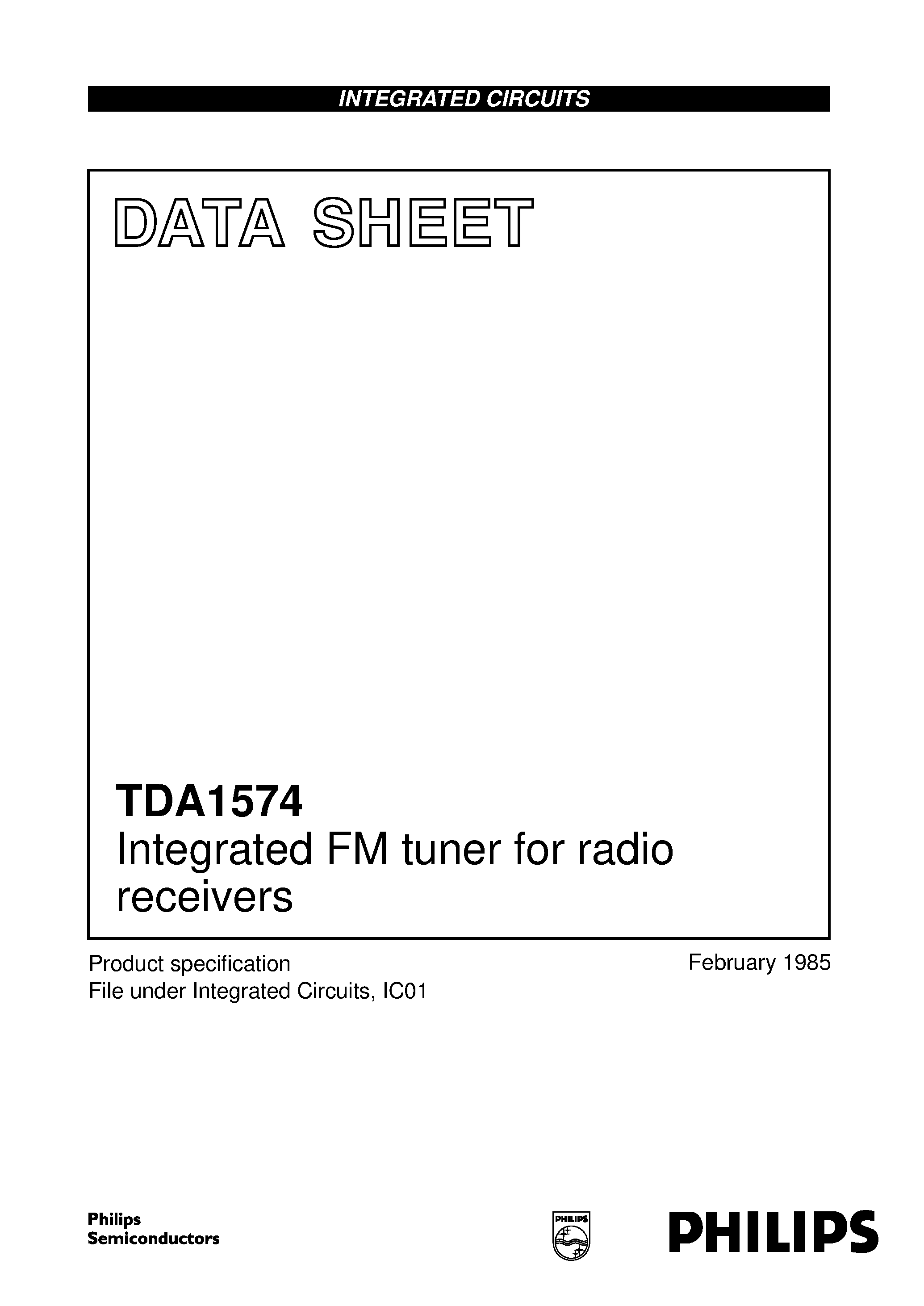 Datasheet TDA1574 page 1 Datasheet TDA1574 - Integrated FM tuner for radio receivers page 1