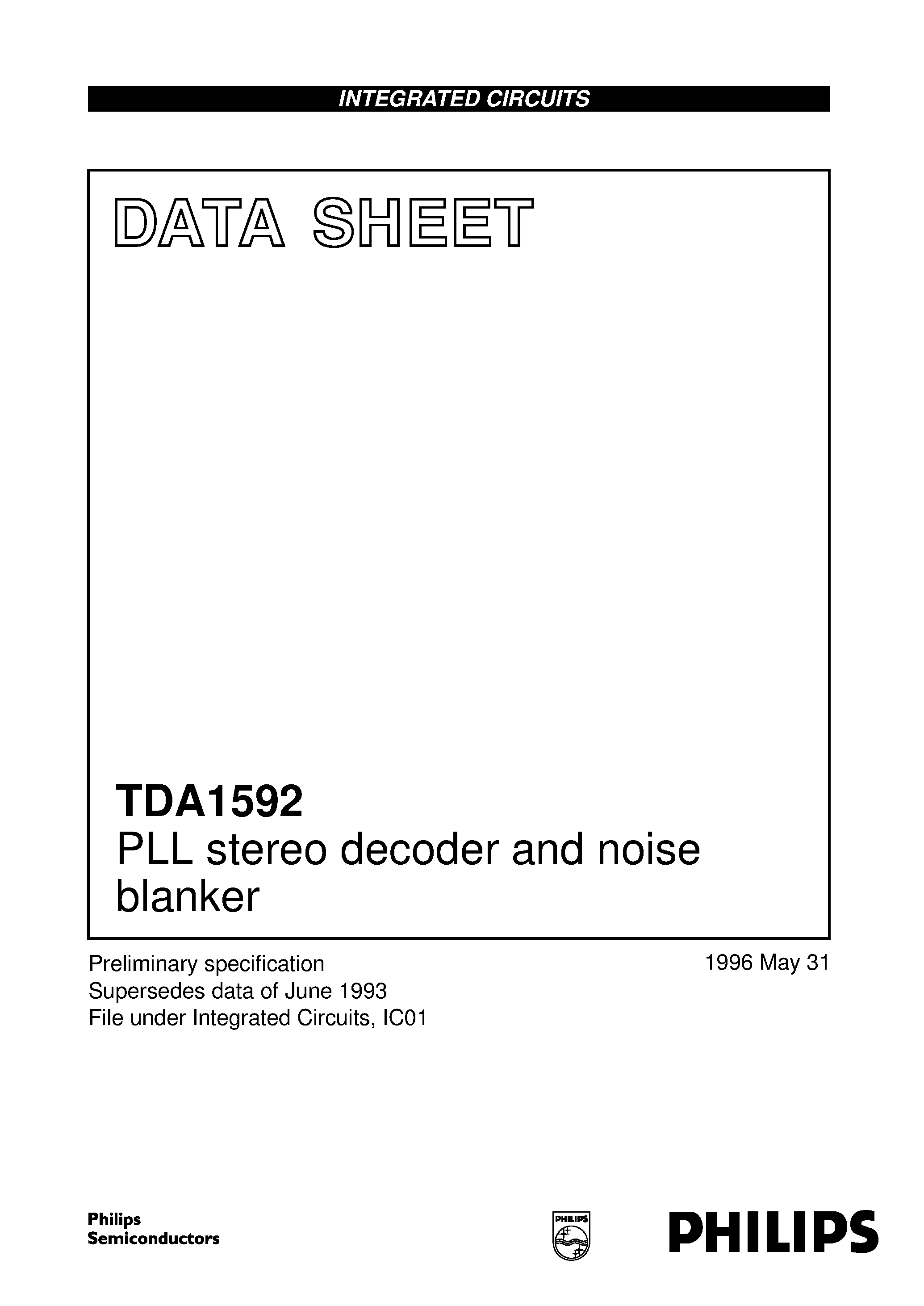 Datasheet TDA1592T page 1 Datasheet TDA1592T - PLL stereo decoder and noise blanker page 1