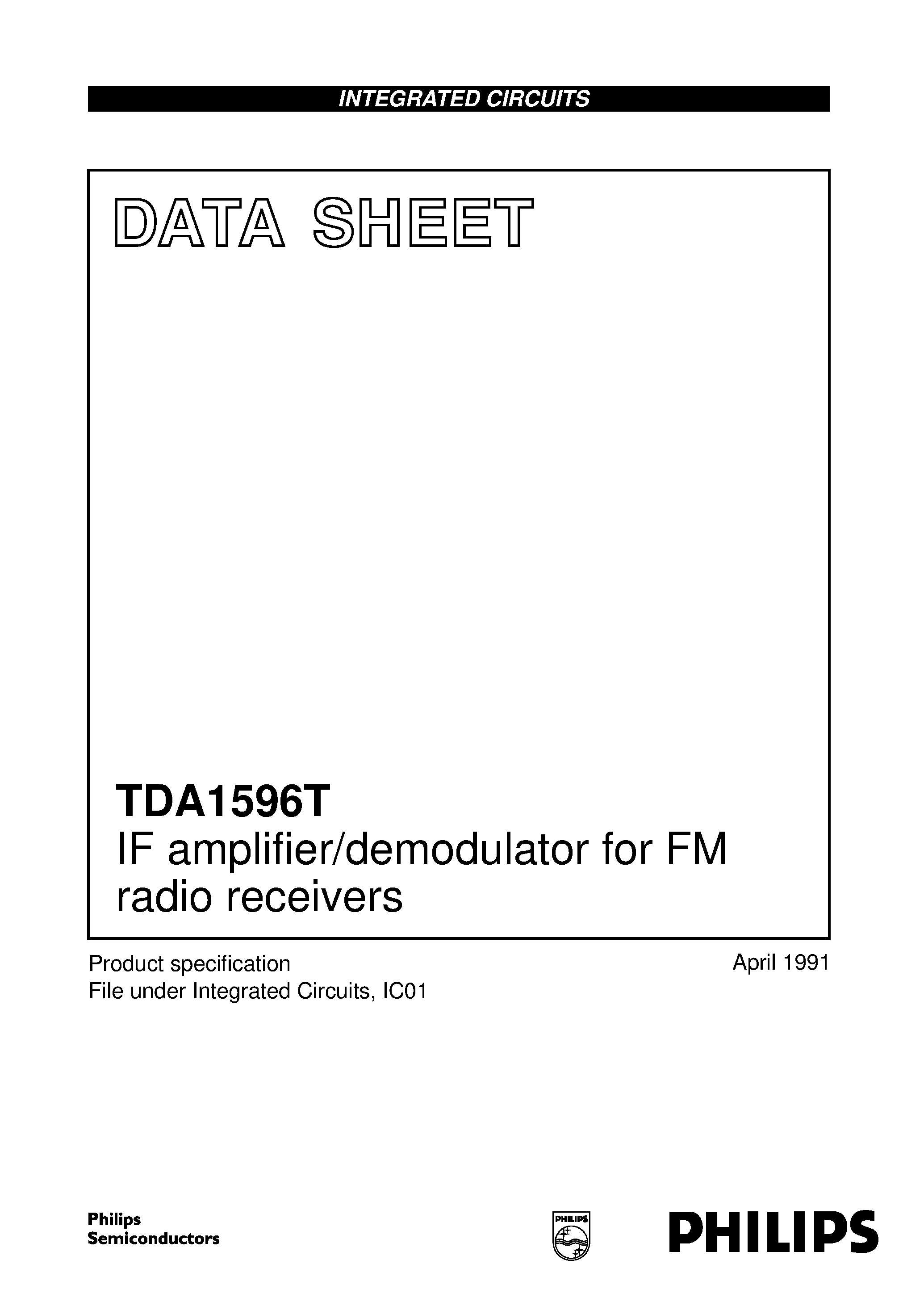 Datasheet TDA1596T page 1 Datasheet TDA1596T - IF amplifier/demodulator for FM radio receivers page 1