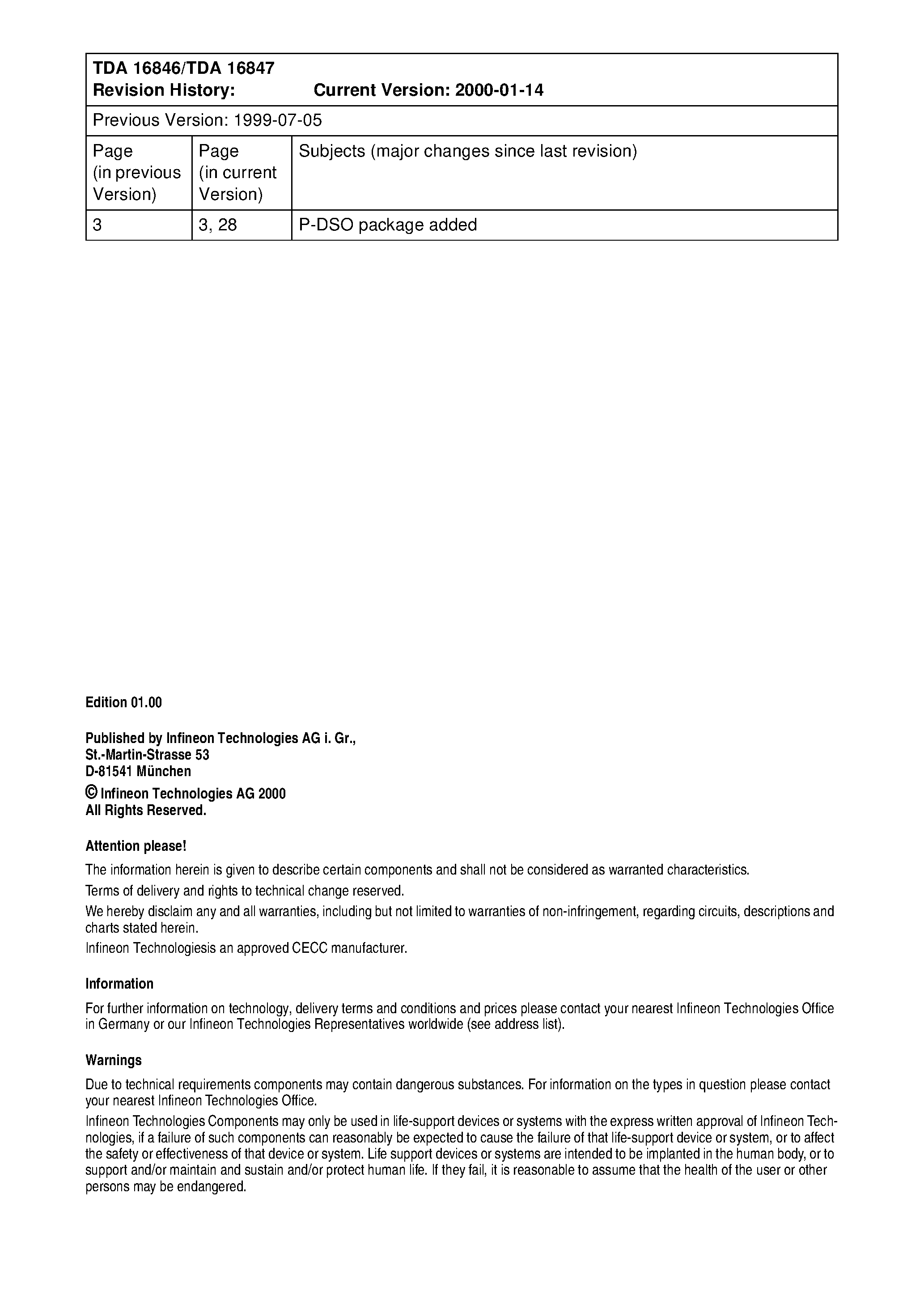 Datasheet TDA16847G page 2 Datasheet TDA16847G - ICs for Consumer Electronics page 2