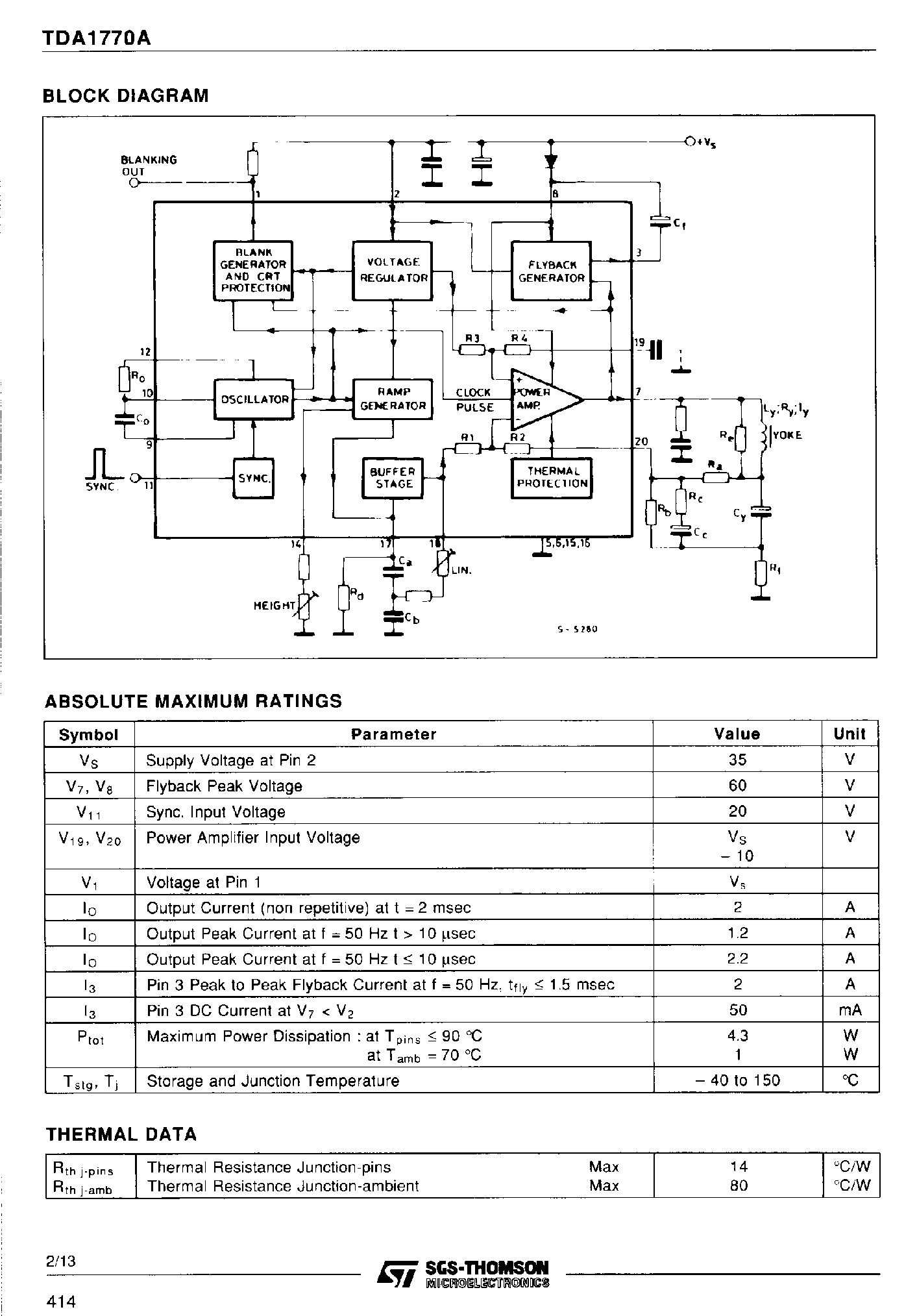 Даташит на микросхему TDA1770A страница 2 Даташит TDA1770A - VERTICAL DEFLECTION CIRCUIT страница 2