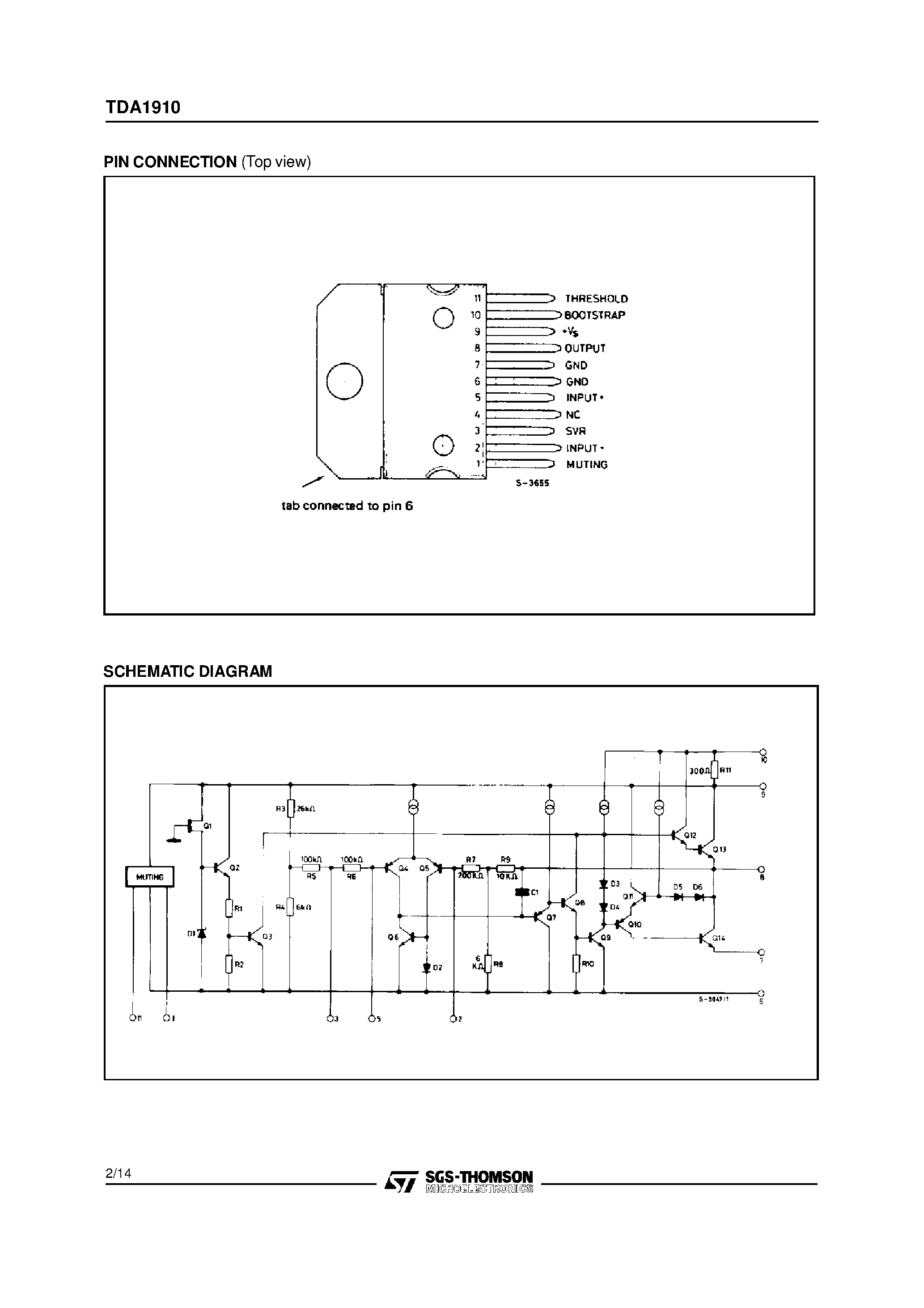 Datasheet TDA1910 page 2 Datasheet TDA1910 - 10W AUDIO AMPLIFIER WITH MUTING page 2