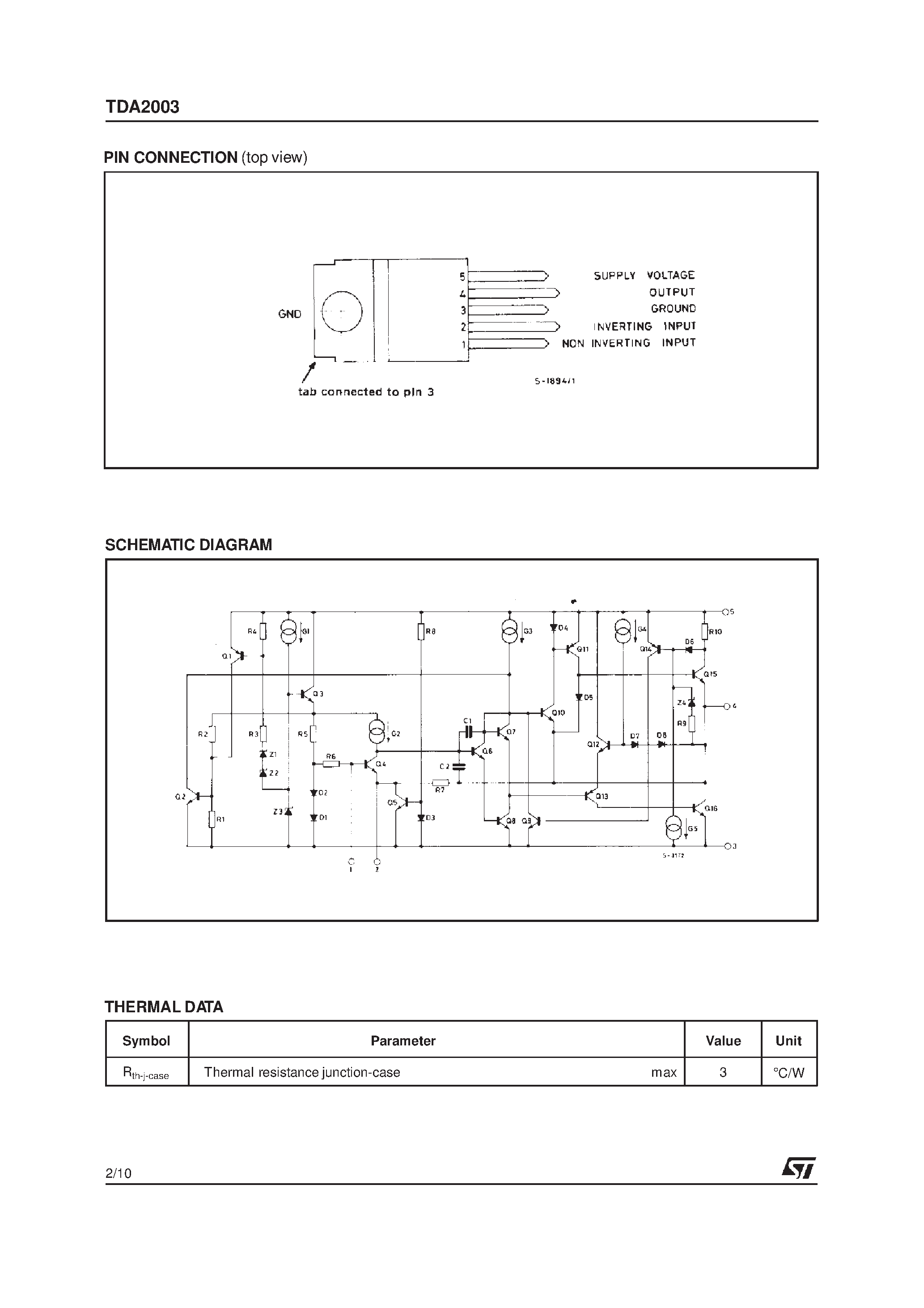 Даташит TDA2003V - 10W CAR RADIO AUDIO AMPLIFIER страница 2