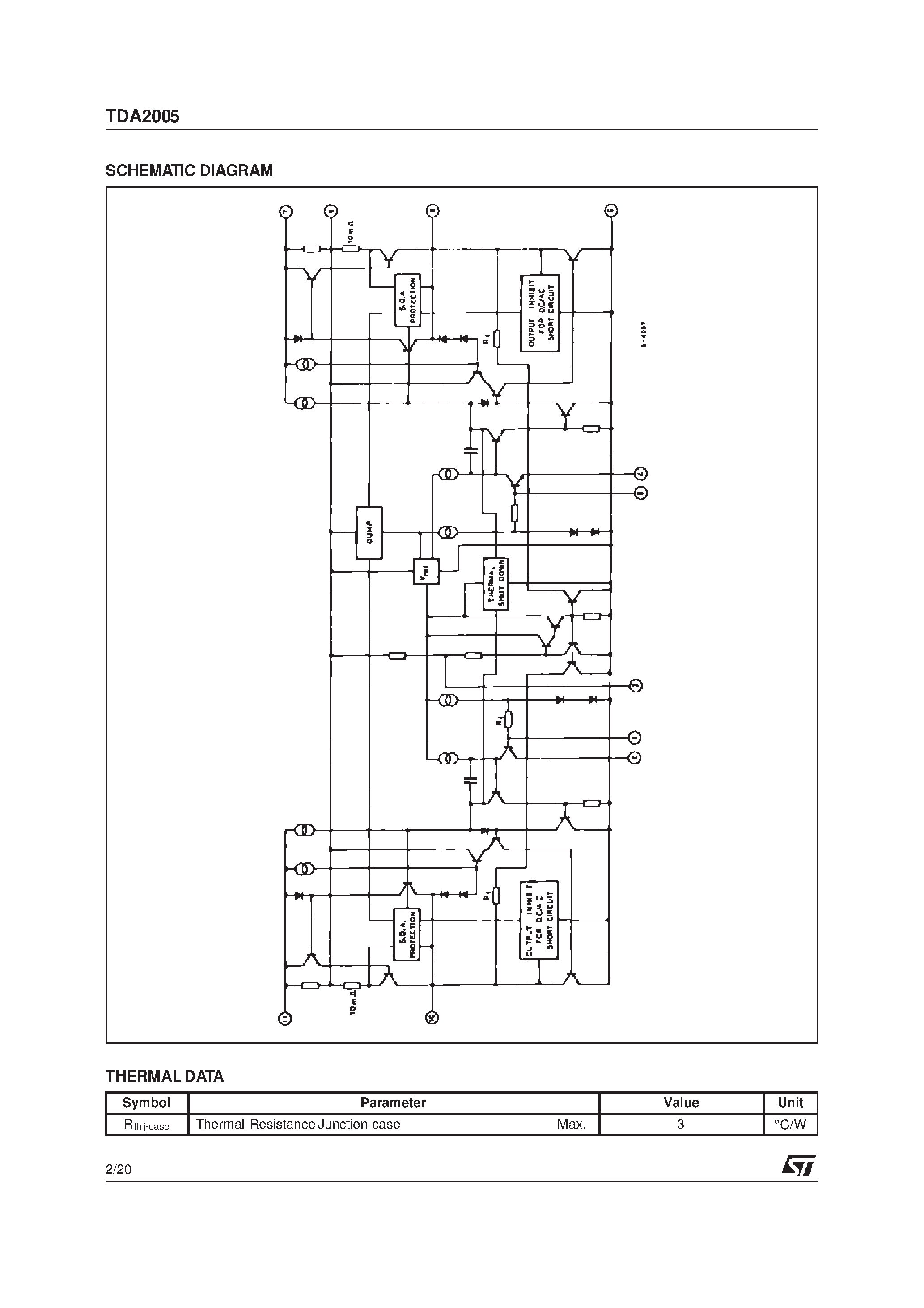 Даташит TDA2005M - 20W BRIDGE AMPLIFIER FOR CAR RADIO страница 2