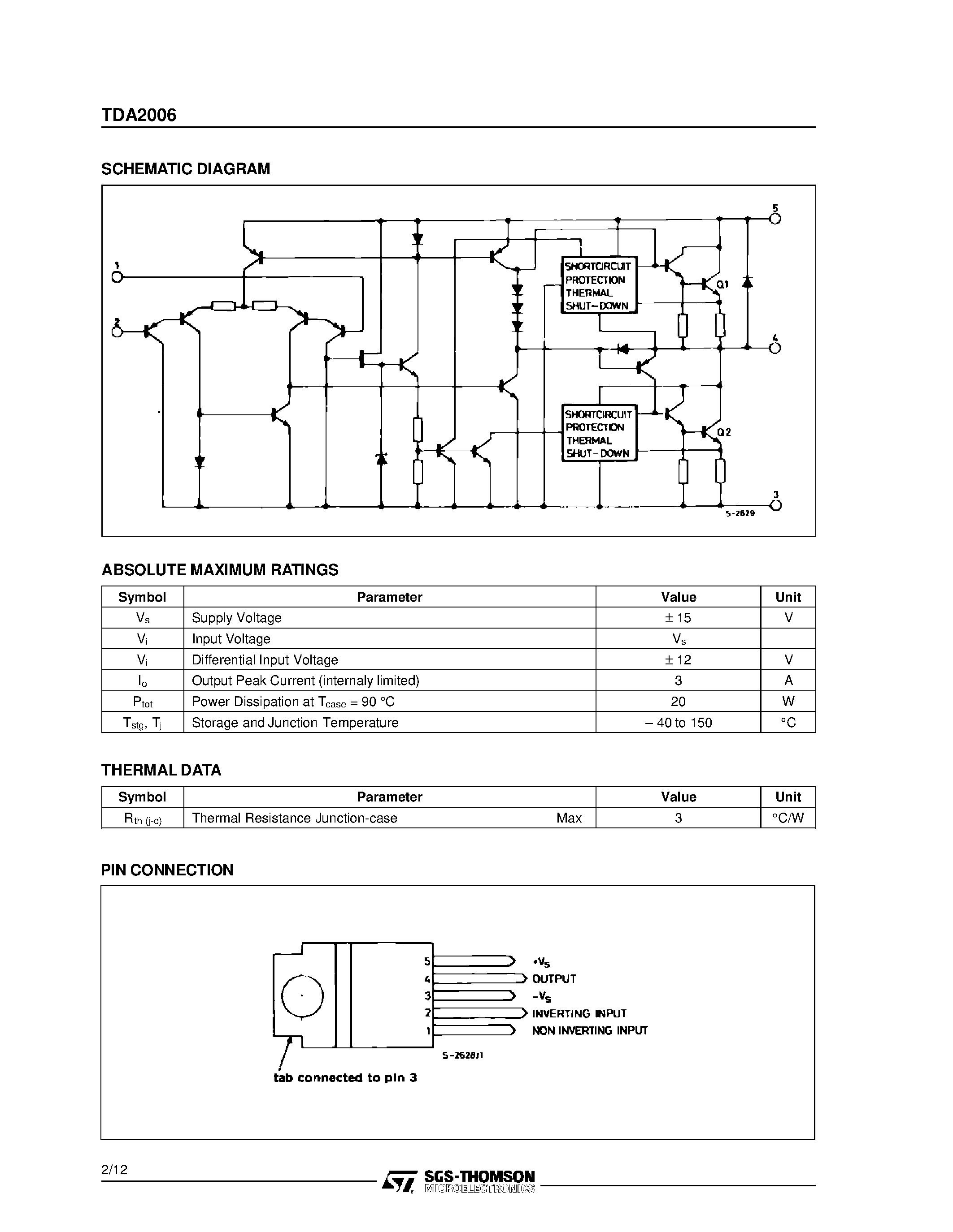 Даташит на микросхему TDA2006V страница 2 Даташит TDA2006V - 12W AUDIO AMPLIFIER страница 2