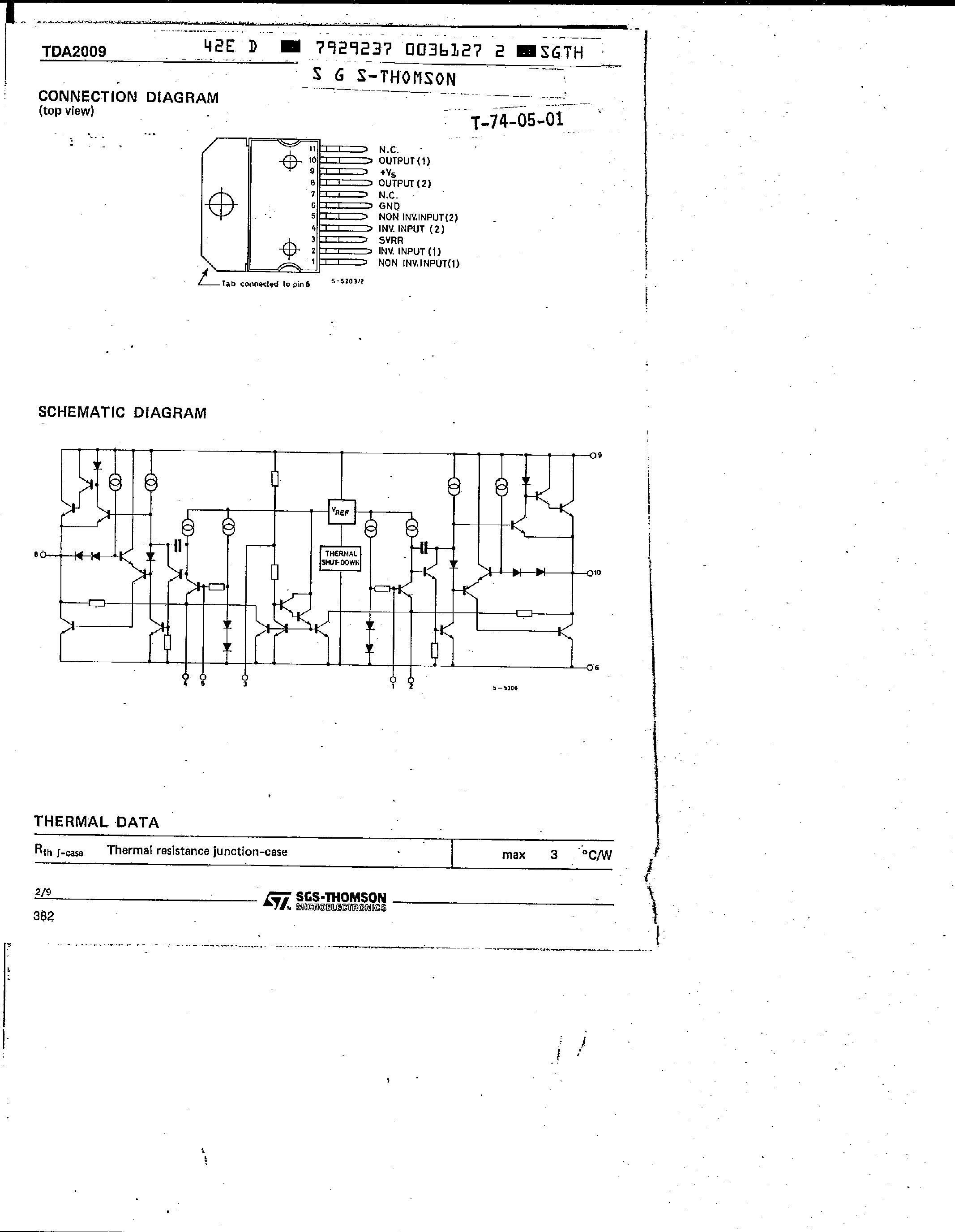 Даташит TDA2009 - 10 +10W STEREO AMPLIFIER страница 2