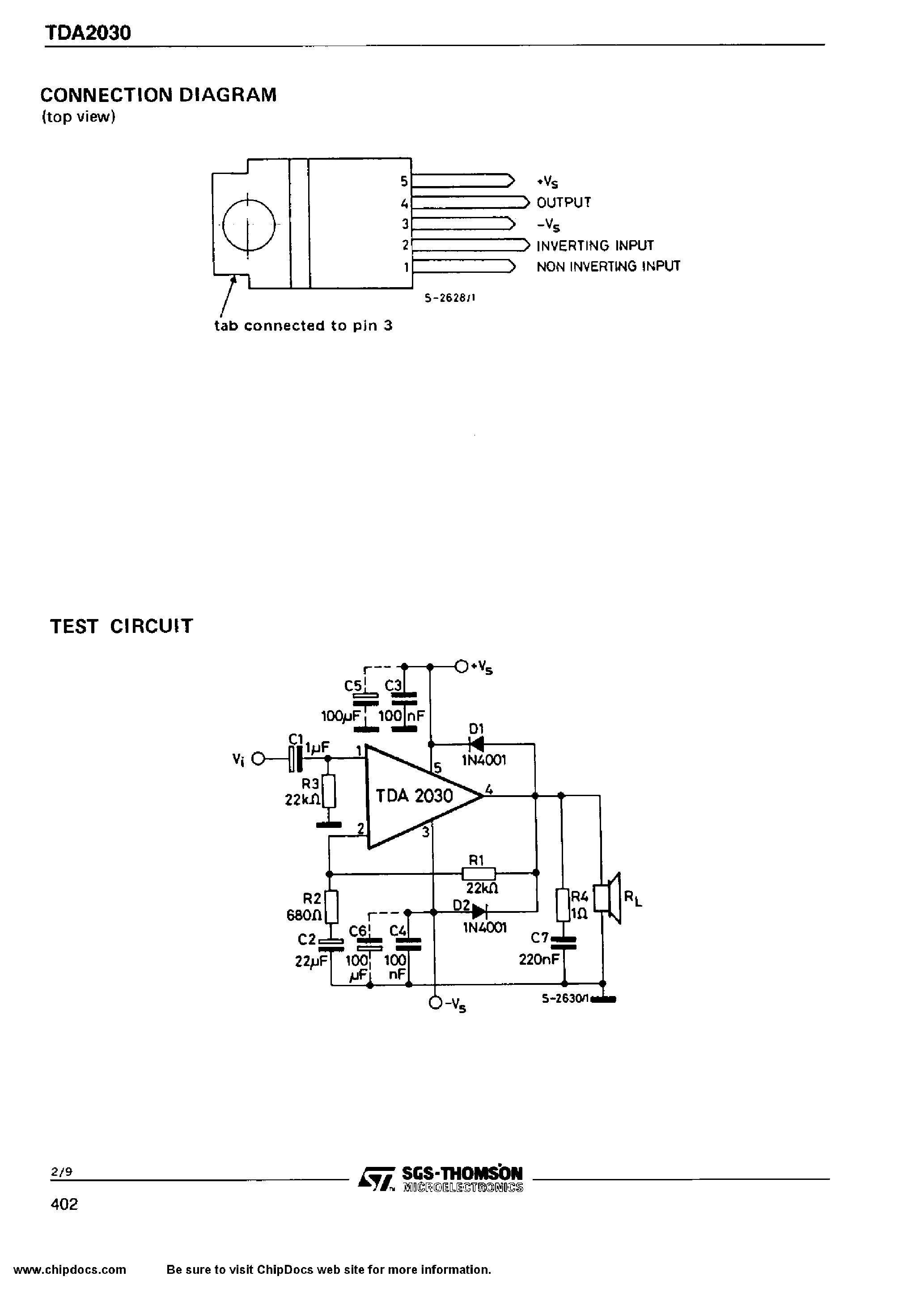 Datasheet TDA2030H - 14W Hi-Fi AUDIO AMPLIFIER page 2
