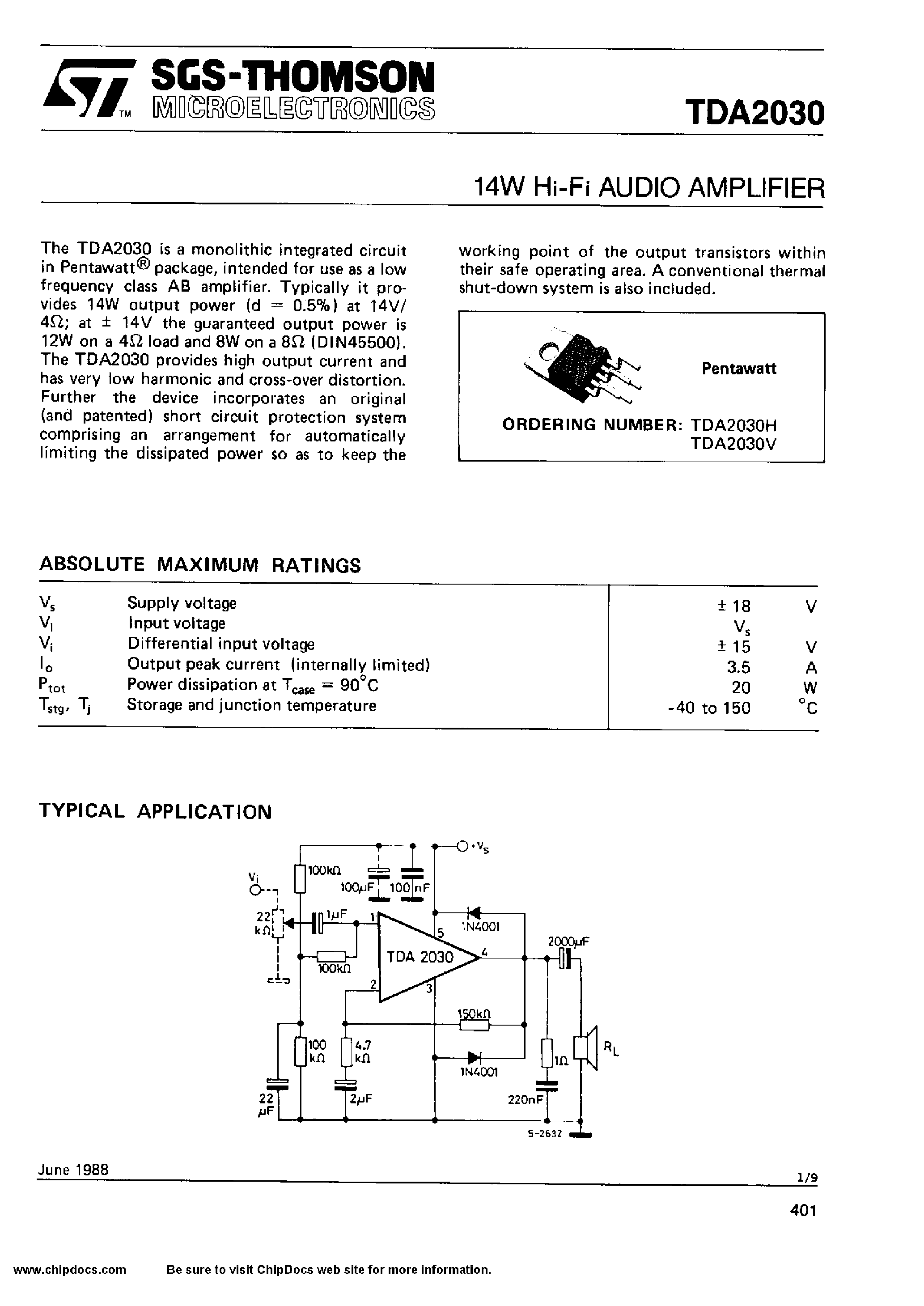 Даташит на микросхему TDA2030V страница 1 Даташит TDA2030V - 14W Hi-Fi AUDIO AMPLIFIER страница 1