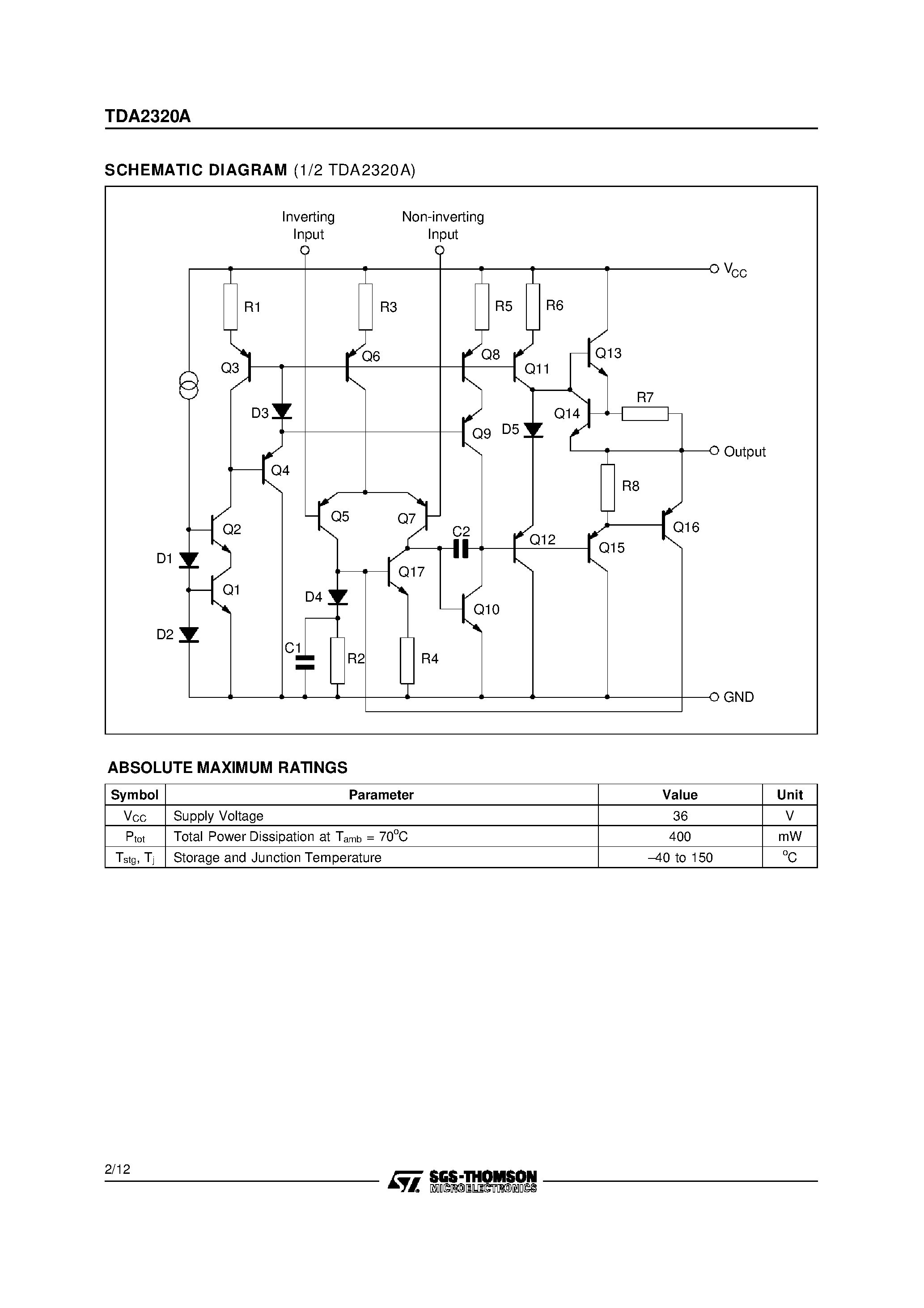 Datasheet TDA2320A page 2 Datasheet TDA2320A - STEREO AMPLIFIER page 2