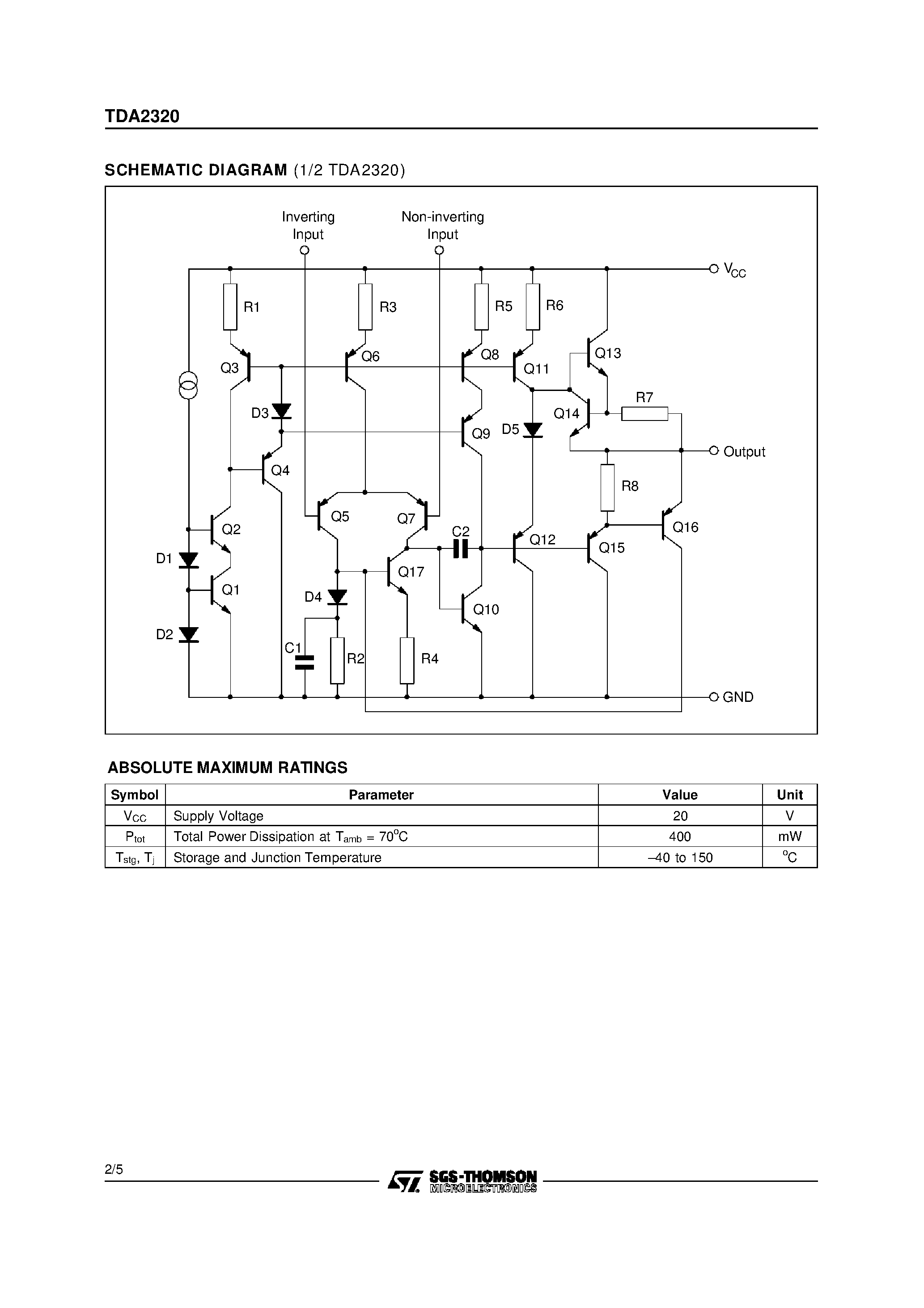 Datasheet TDA2320N page 2 Datasheet TDA2320N - PREAMPLIFIER FOR INFRARED REMOTE CONTROL SYSTEMS page 2