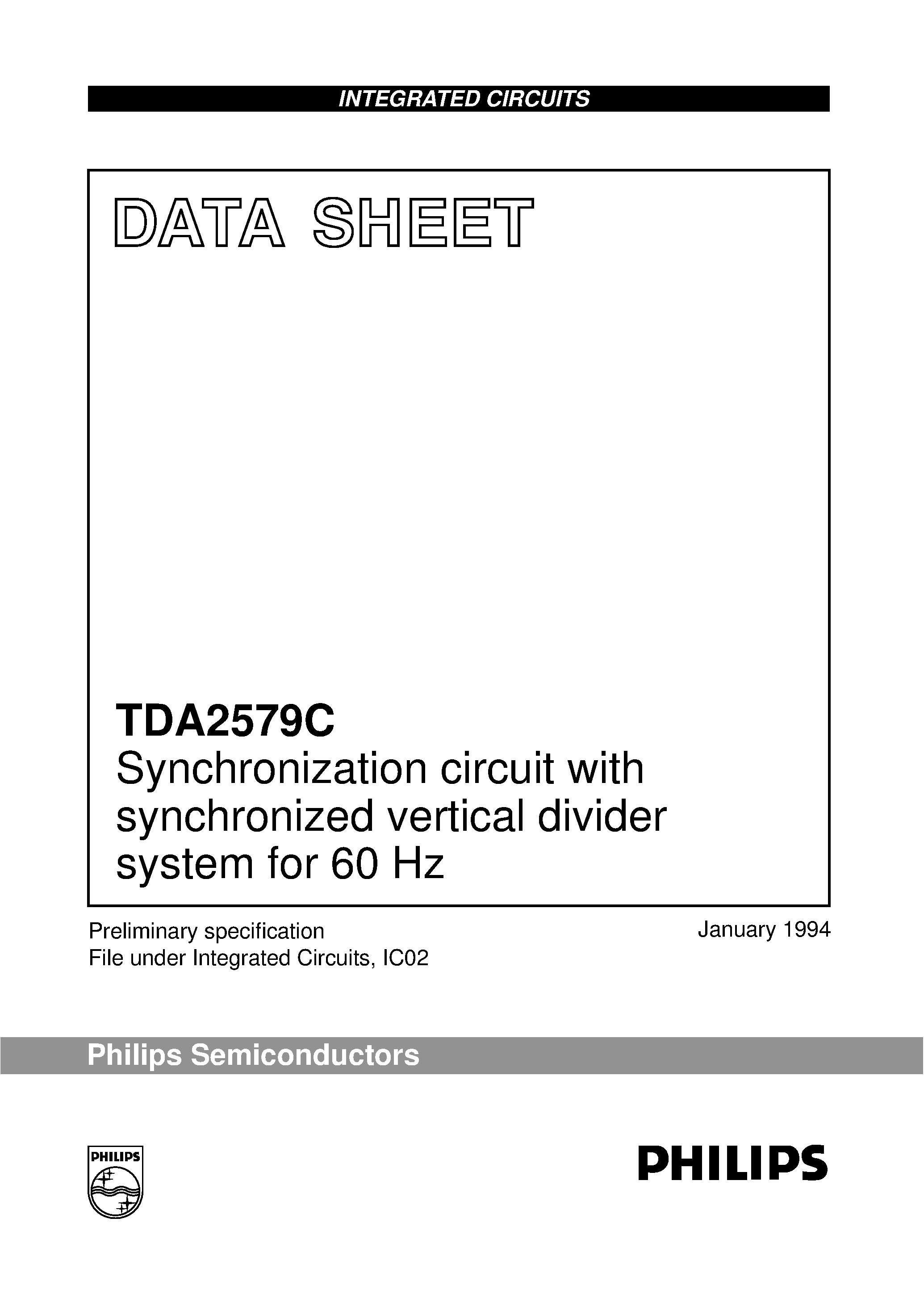 Datasheet TDA2579C - Synchronization circuit with synchronized vertical divider system for 60 Hz page 1