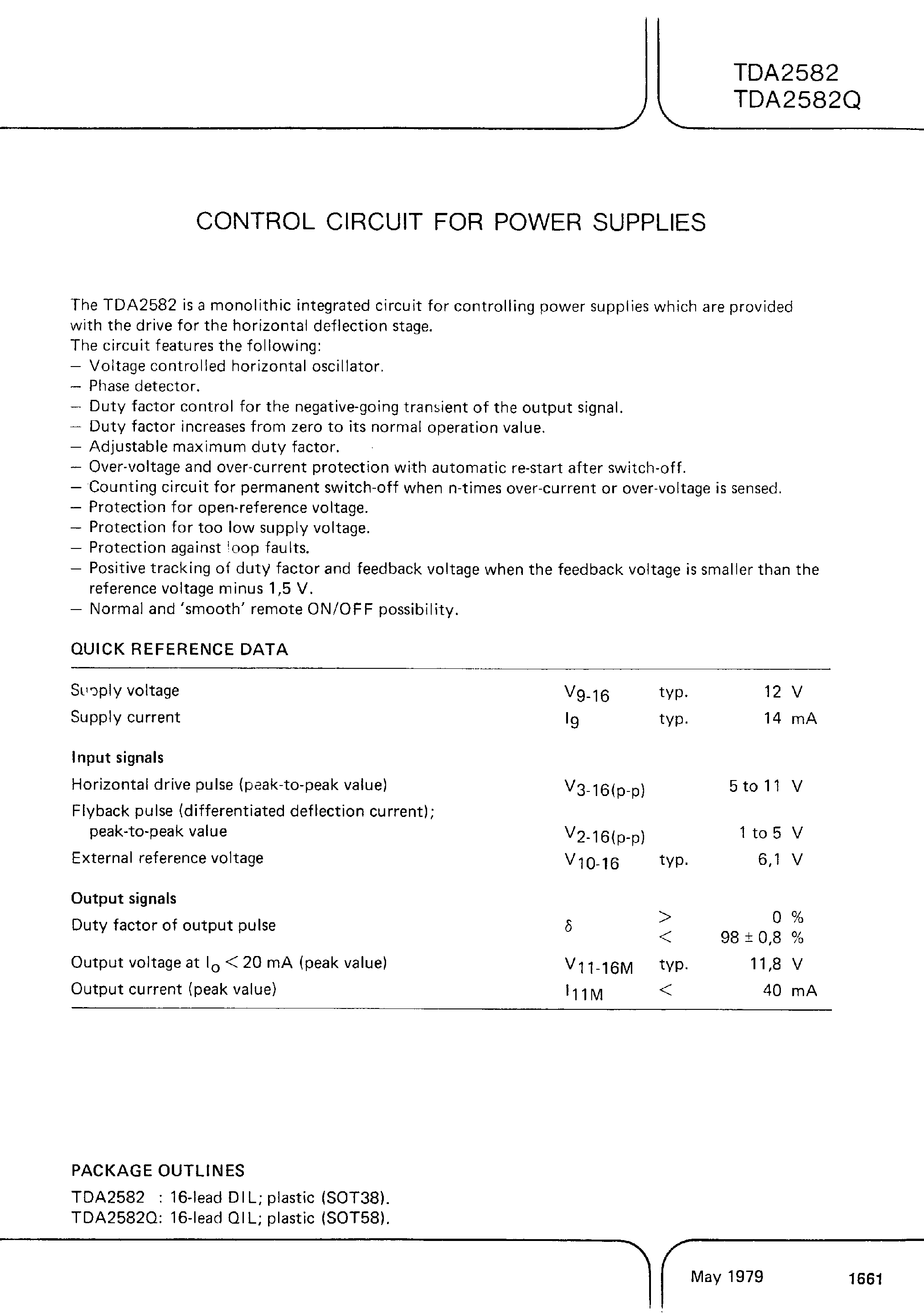 Datasheet TDA2582 - Control circuit for power supplies page 1