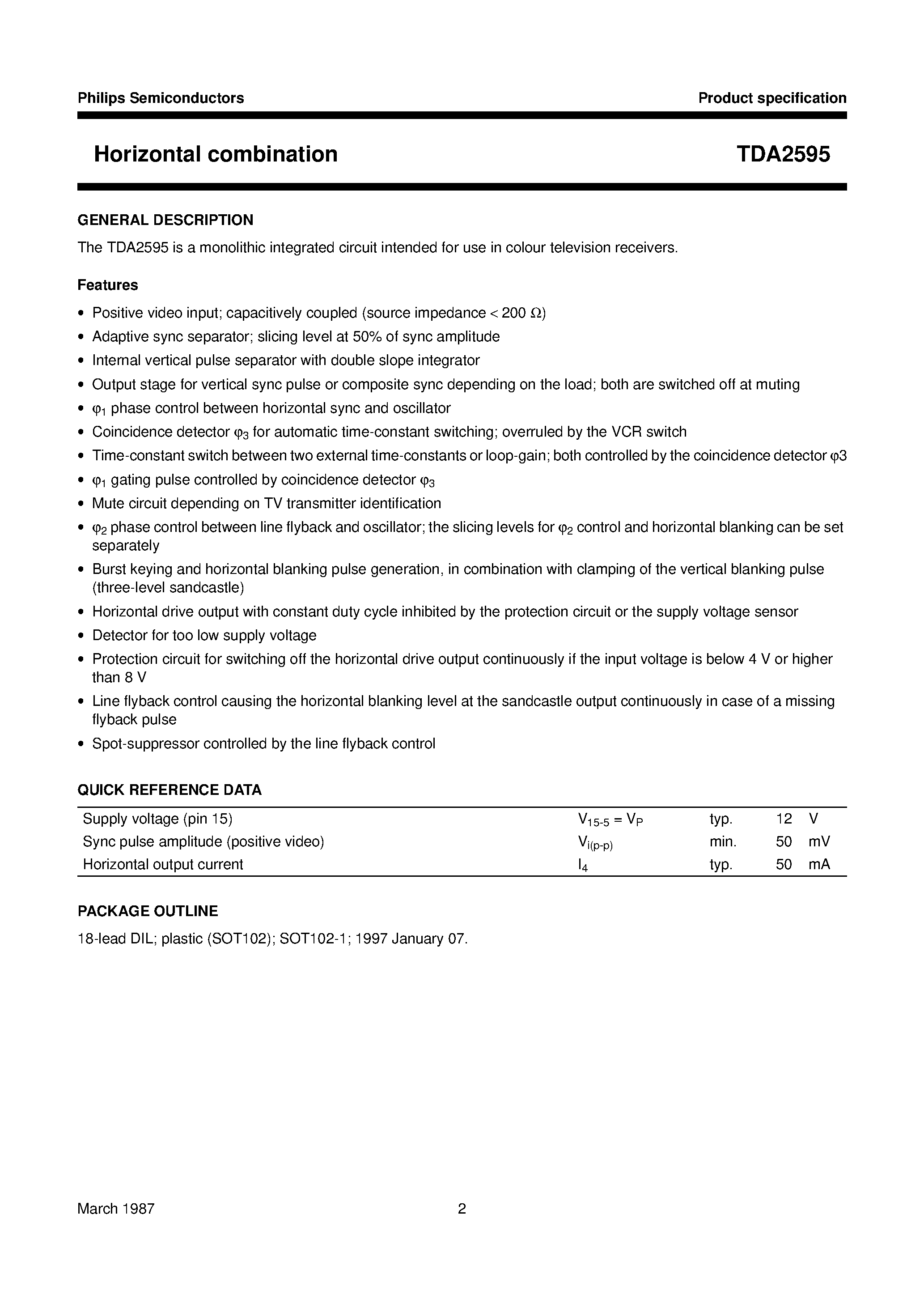 Datasheet TDA2595 - Horizontal combination page 2